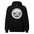 Glacier National Park vintage mountain goat badge hoodie in black, front view of the heavyweight pullover