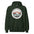 Glacier National Park vintage mountain goat badge hoodie in forest green, front view of the heavyweight pullover