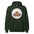 Joshua Tree National Park vintage desert boulders and stars badge hoodie in forest green, front view of the heavyweight pullover