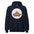 Joshua Tree National Park vintage desert boulders and stars badge hoodie in navy, front view of the heavyweight pullover