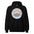 Acadia National Park vintage coastal sunrise badge hoodie in black, front view of the heavyweight pullover