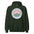Acadia National Park vintage coastal sunrise badge hoodie in forest green, front view of the heavyweight pullover