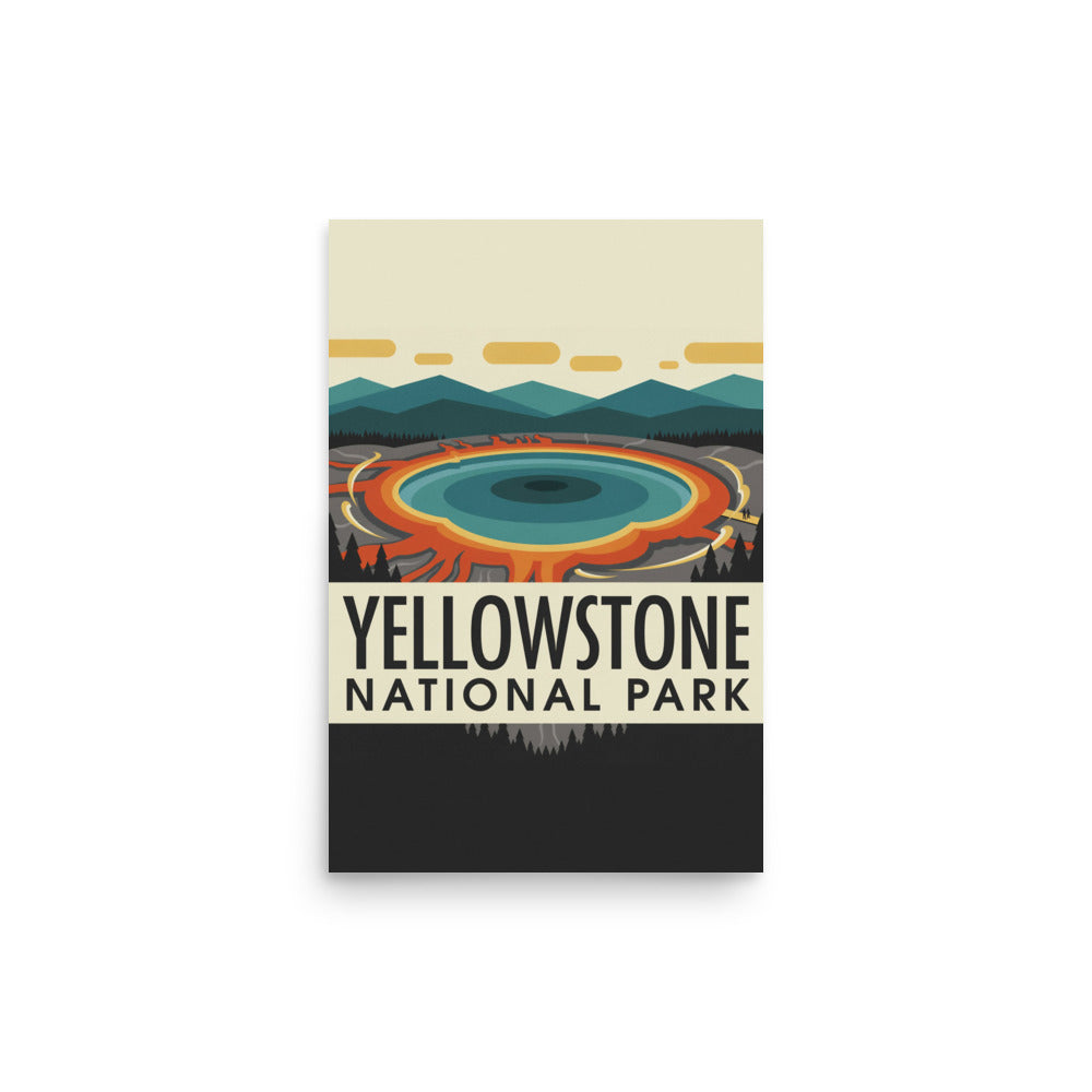 Yellowstone National Park vintage travel poster, 12 by 18 inch size, flat front view