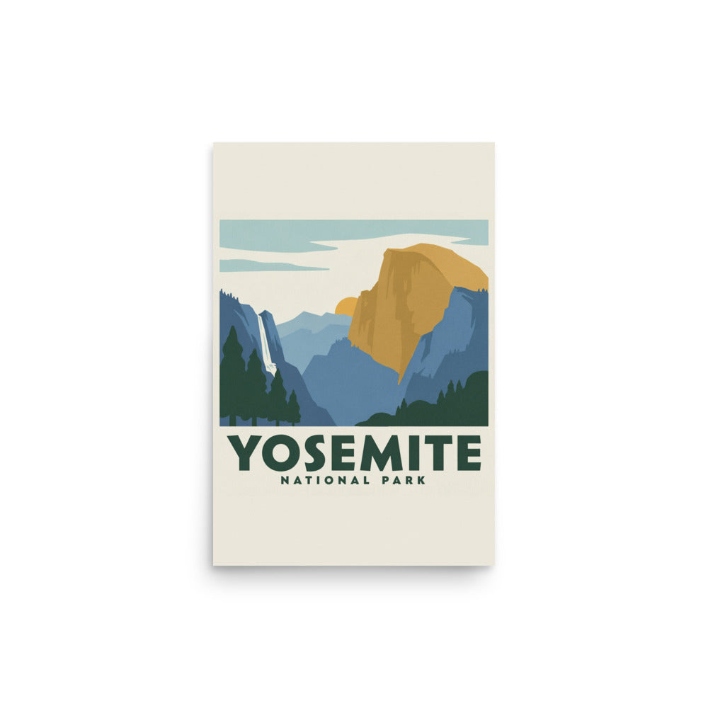 Yosemite National Park vintage travel poster, 12 by 18 inch size, flat front view