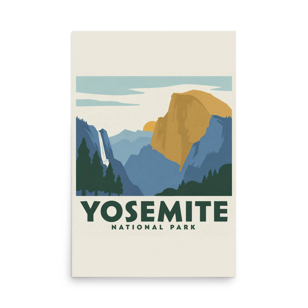 Yosemite National Park vintage travel poster, 24 by 36 inch size, flat front view