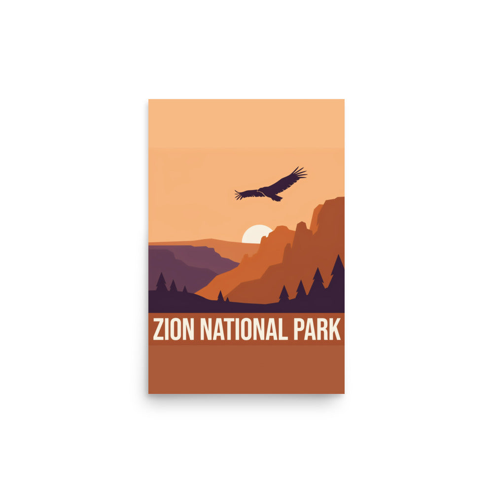 Zion National Park vintage travel poster, 12 by 18 inch size, flat front view