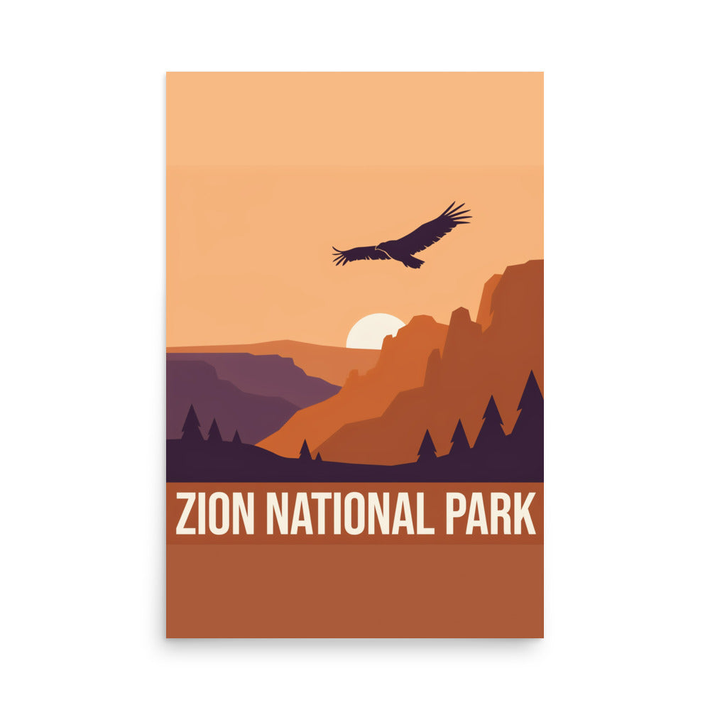 Zion National Park vintage travel poster, 24 by 36 inch size, flat front view