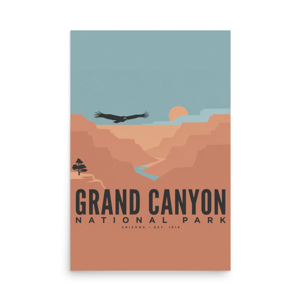 Grand Canyon National Park vintage travel poster, 24 by 36 inch size, flat front view