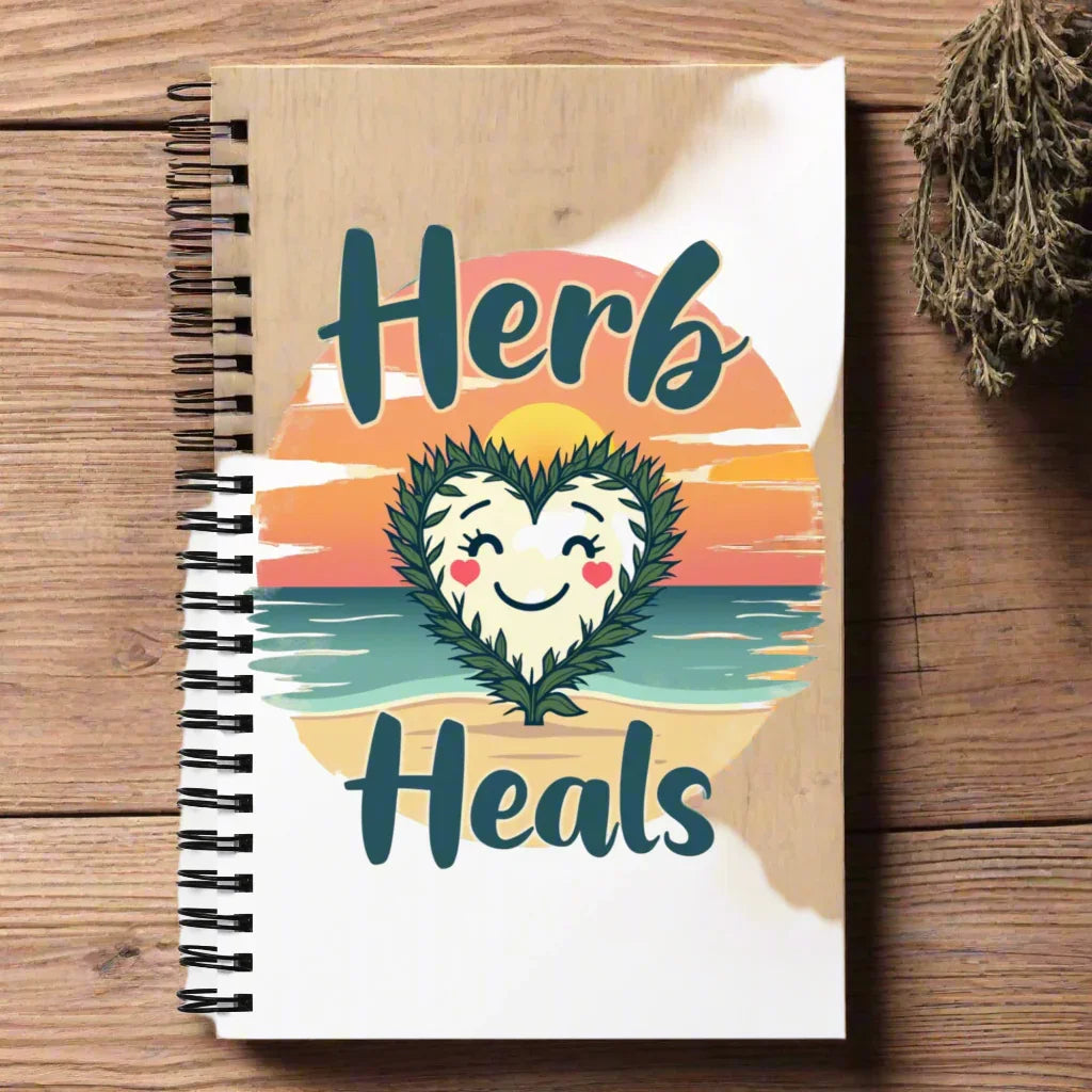 Herb Heals Notebook – Heart Leaf by Sunset Illustration - RaZits
