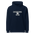 Squirrel Hoodie in French Navy, front view: EXCEPTIONS WERE MADE around a squirrel eating seed