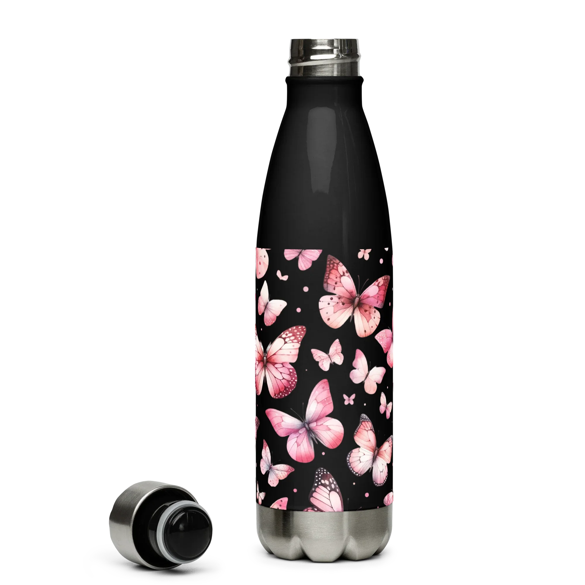 Pink Butterfly Stainless Steel Bottle – Elegant Nature-Inspired Design - RaZits