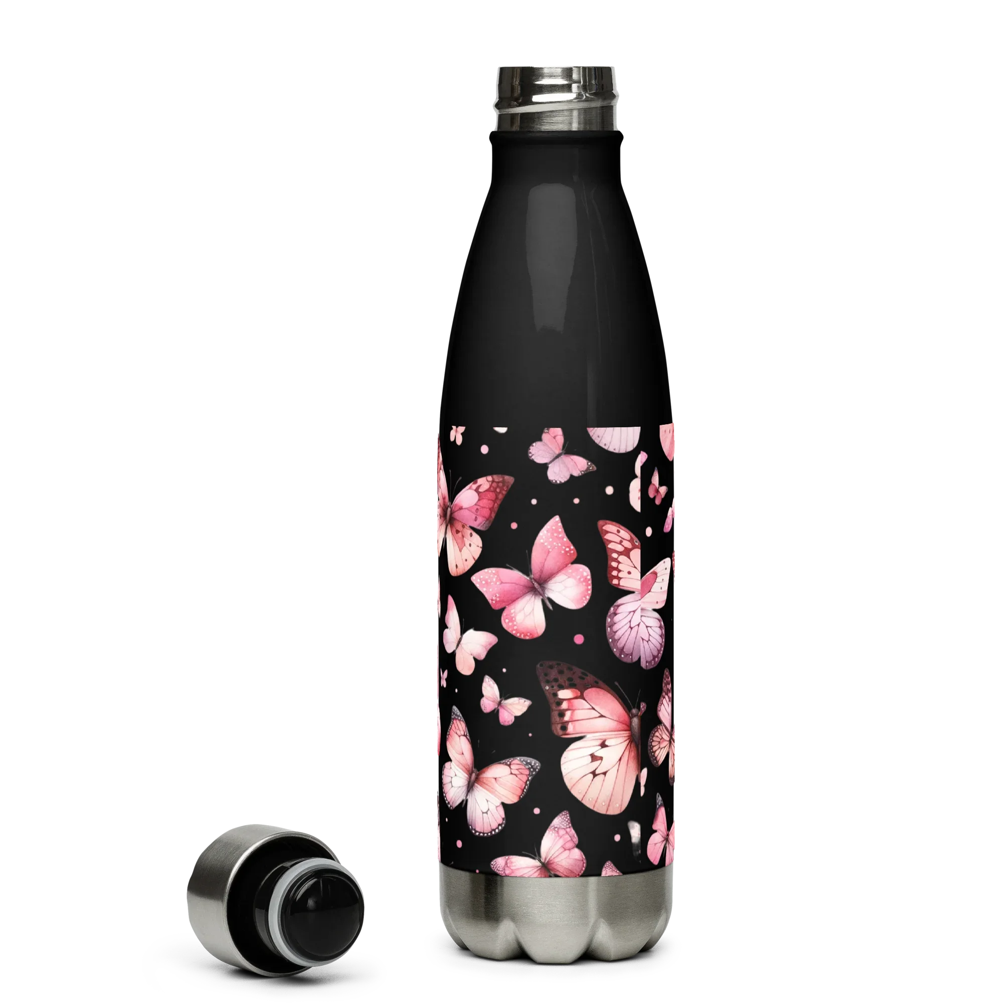 Pink Butterfly Stainless Steel Bottle – Elegant Nature-Inspired Design - RaZits