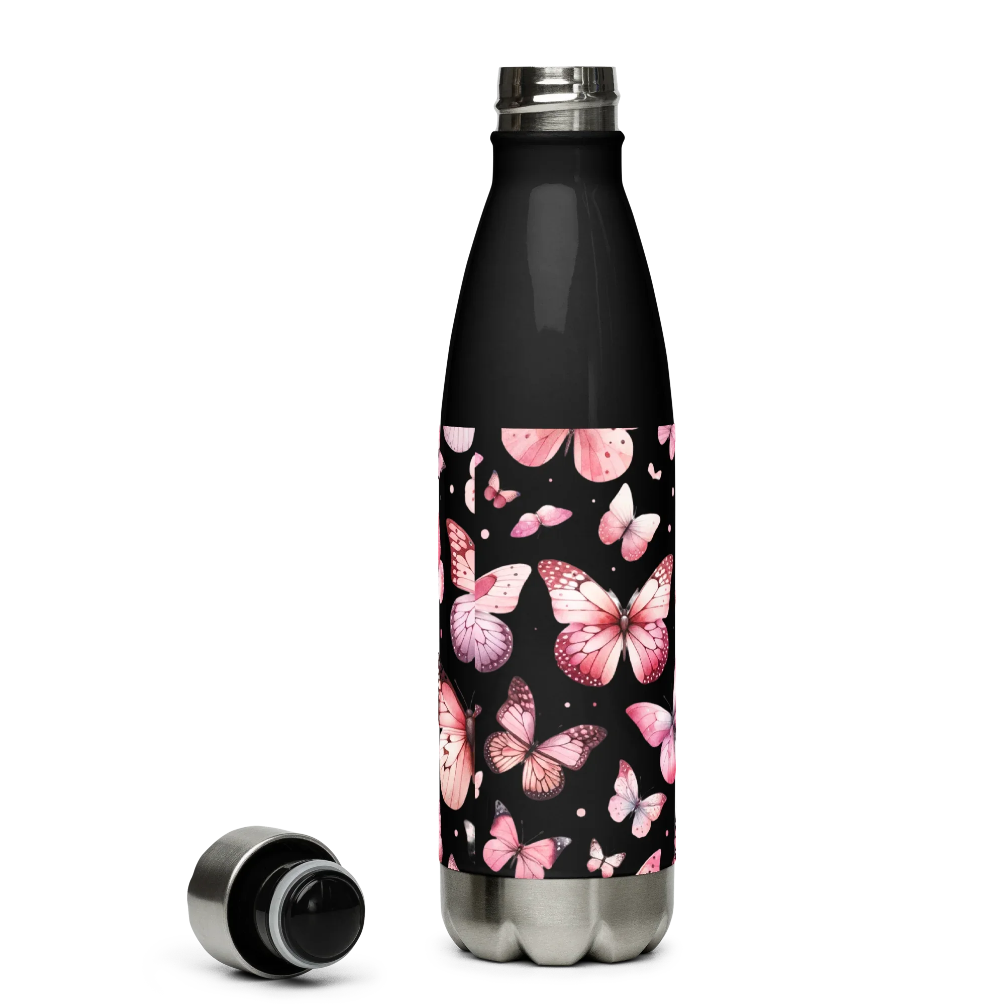 Pink Butterfly Stainless Steel Bottle – Elegant Nature-Inspired Design - RaZits