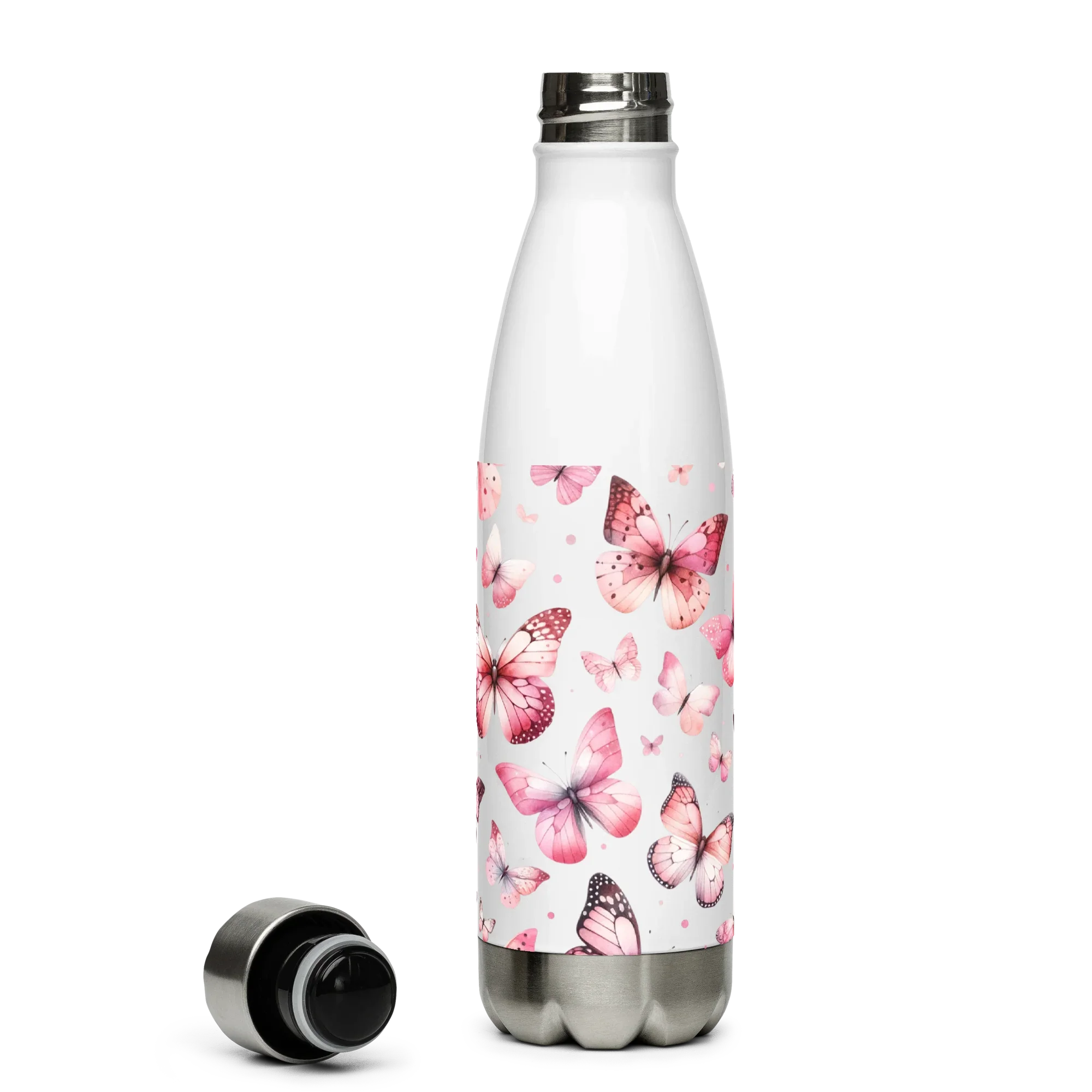 Pink Butterfly Stainless Steel Bottle – Elegant Nature-Inspired Design - RaZits