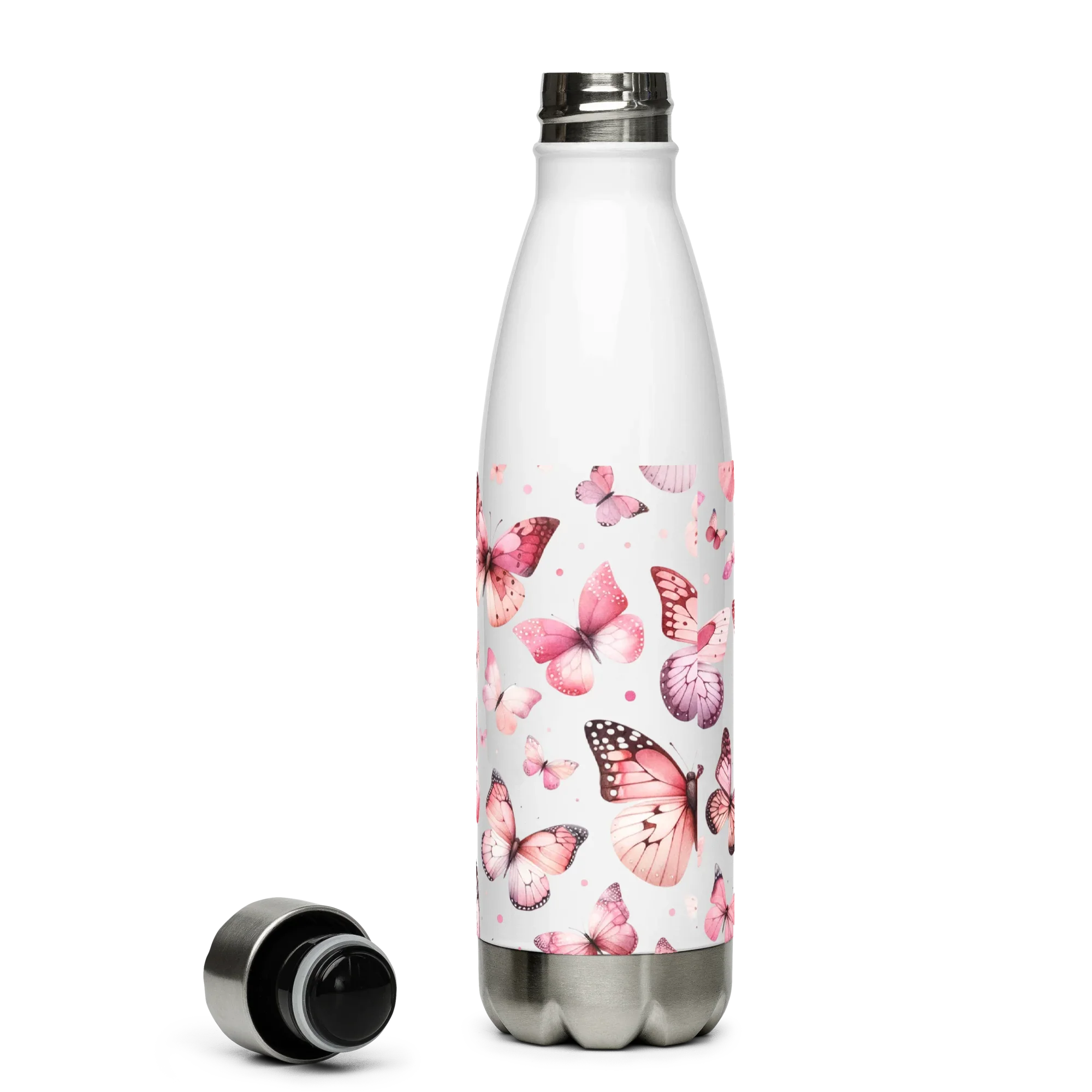 Pink Butterfly Stainless Steel Bottle – Elegant Nature-Inspired Design - RaZits