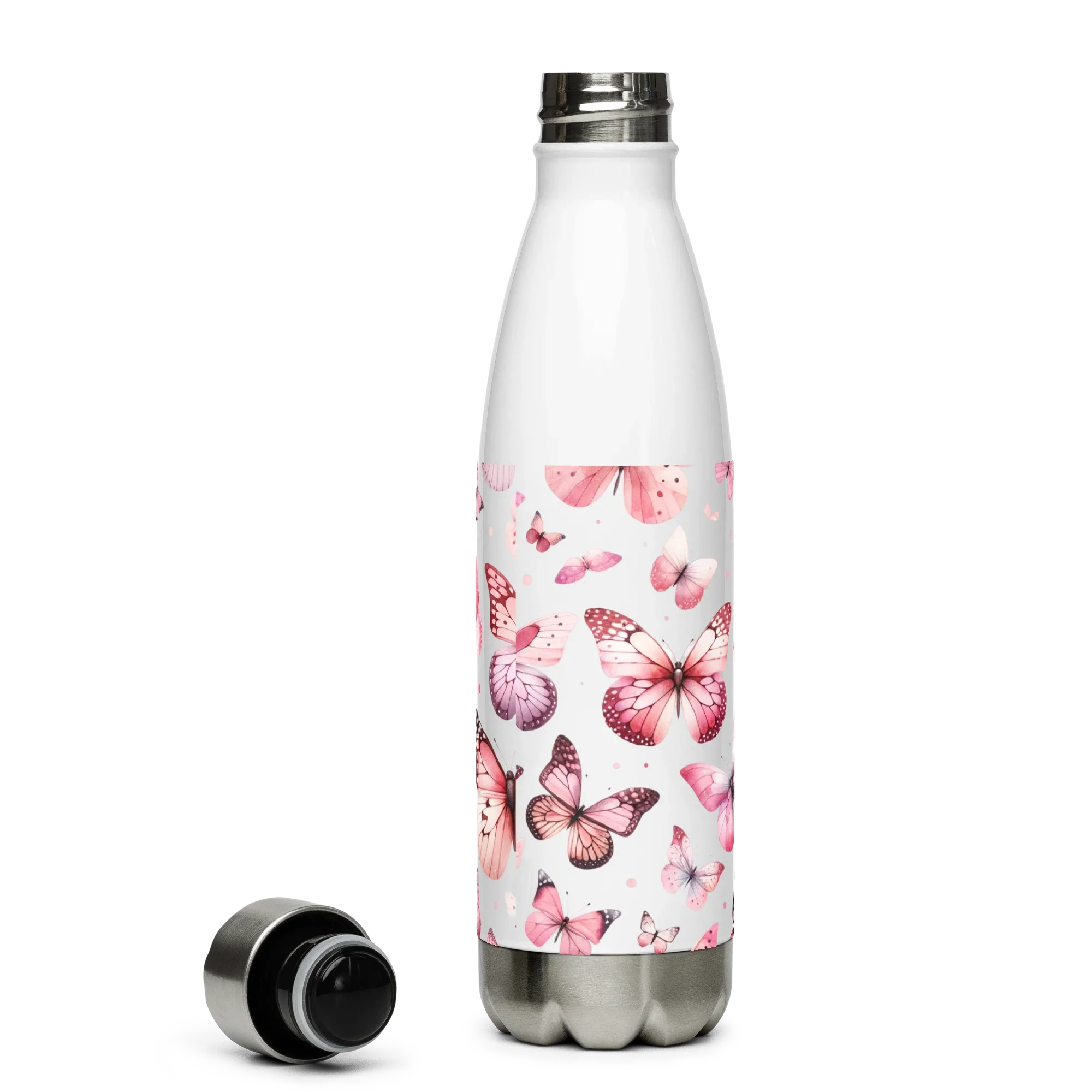 Pink Butterfly Stainless Steel Bottle – Elegant Nature-Inspired Design - RaZits