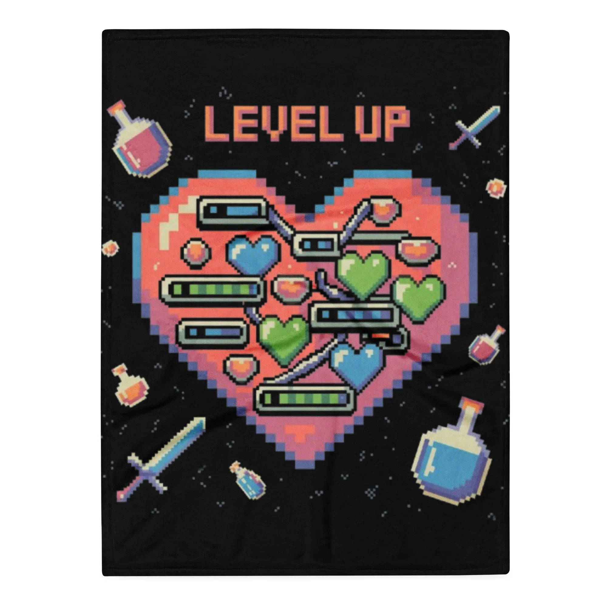 Level Up Pixel Heart Gaming Throw Blanket - RaZits