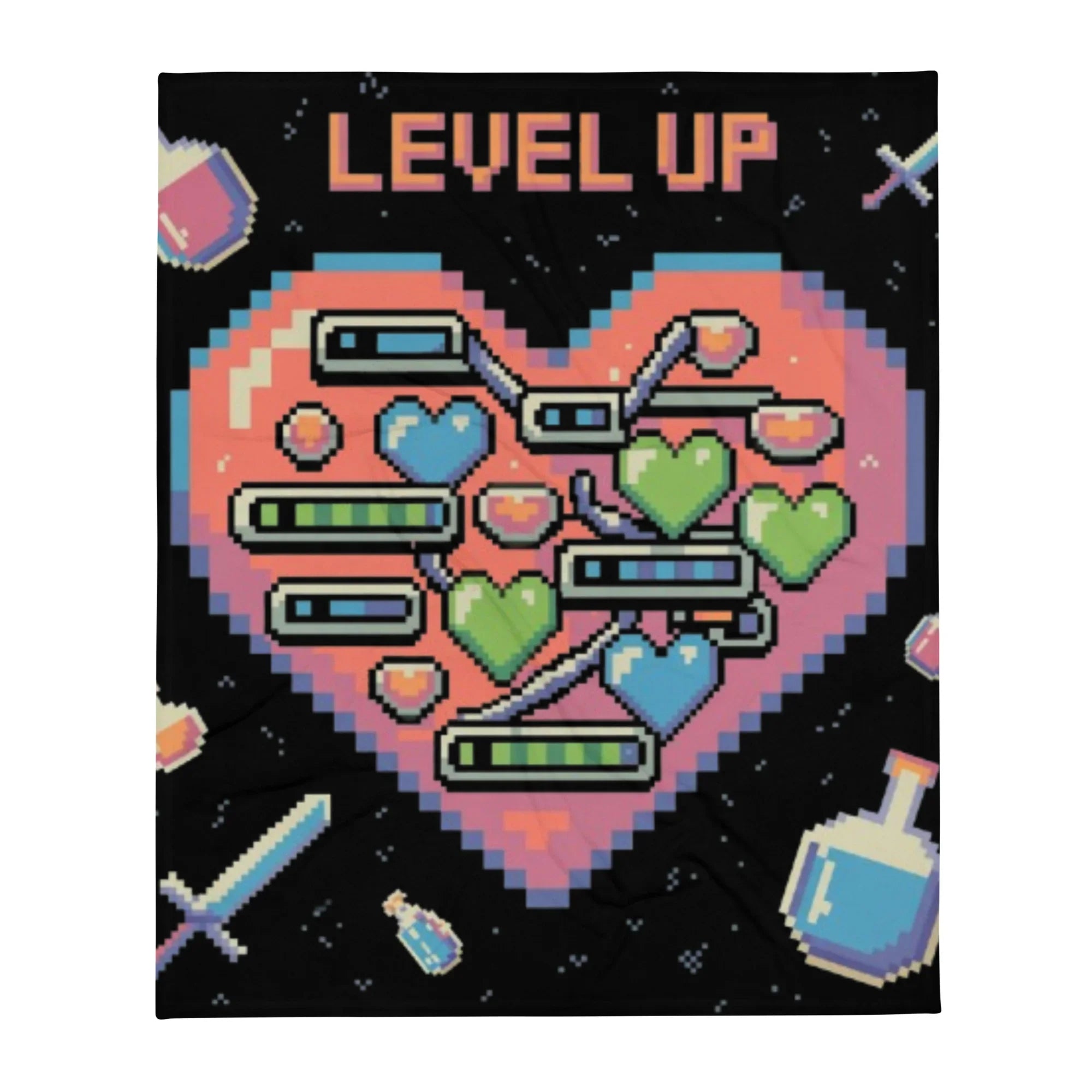 Level Up Pixel Heart Gaming Throw Blanket - RaZits
