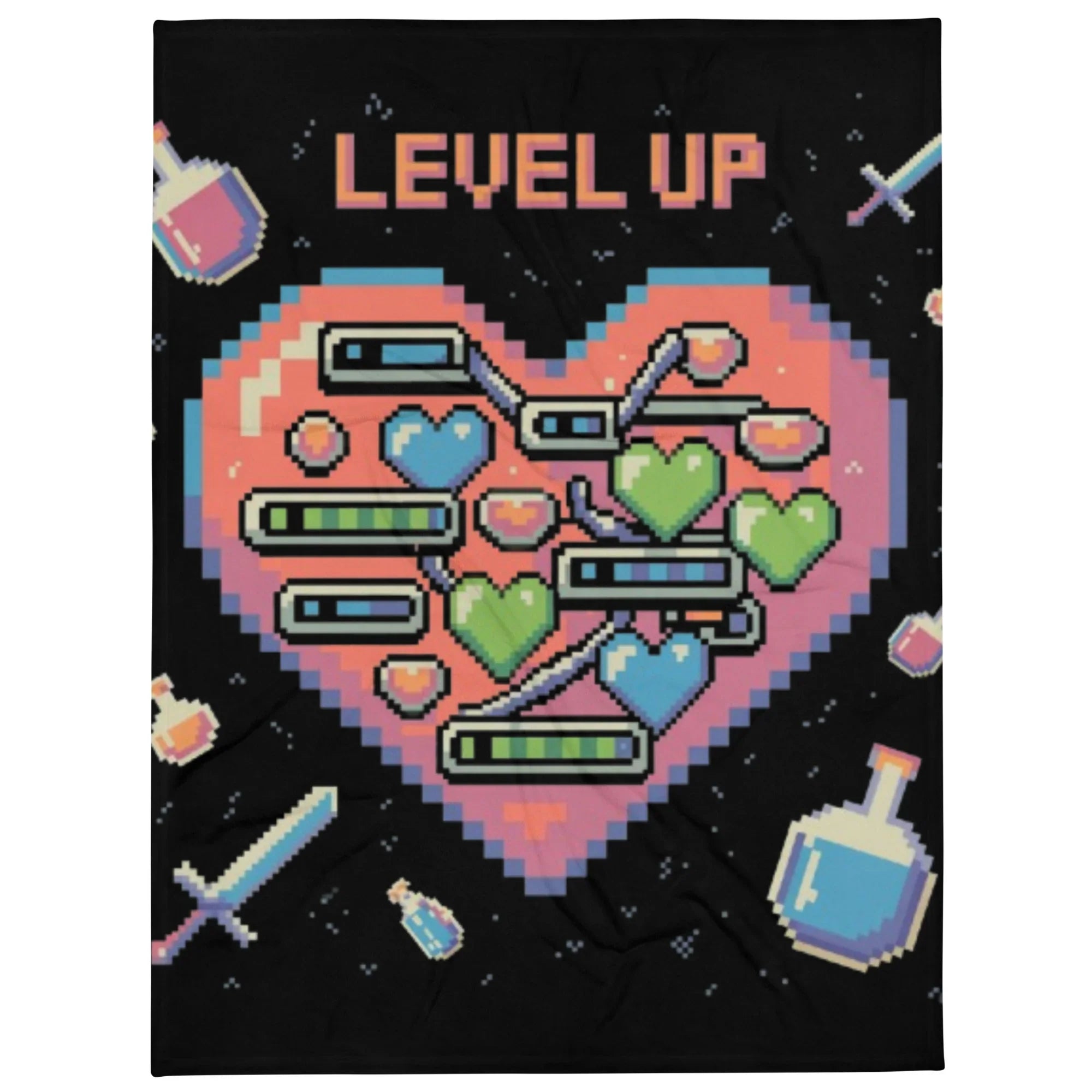 Level Up Pixel Heart Gaming Throw Blanket - RaZits