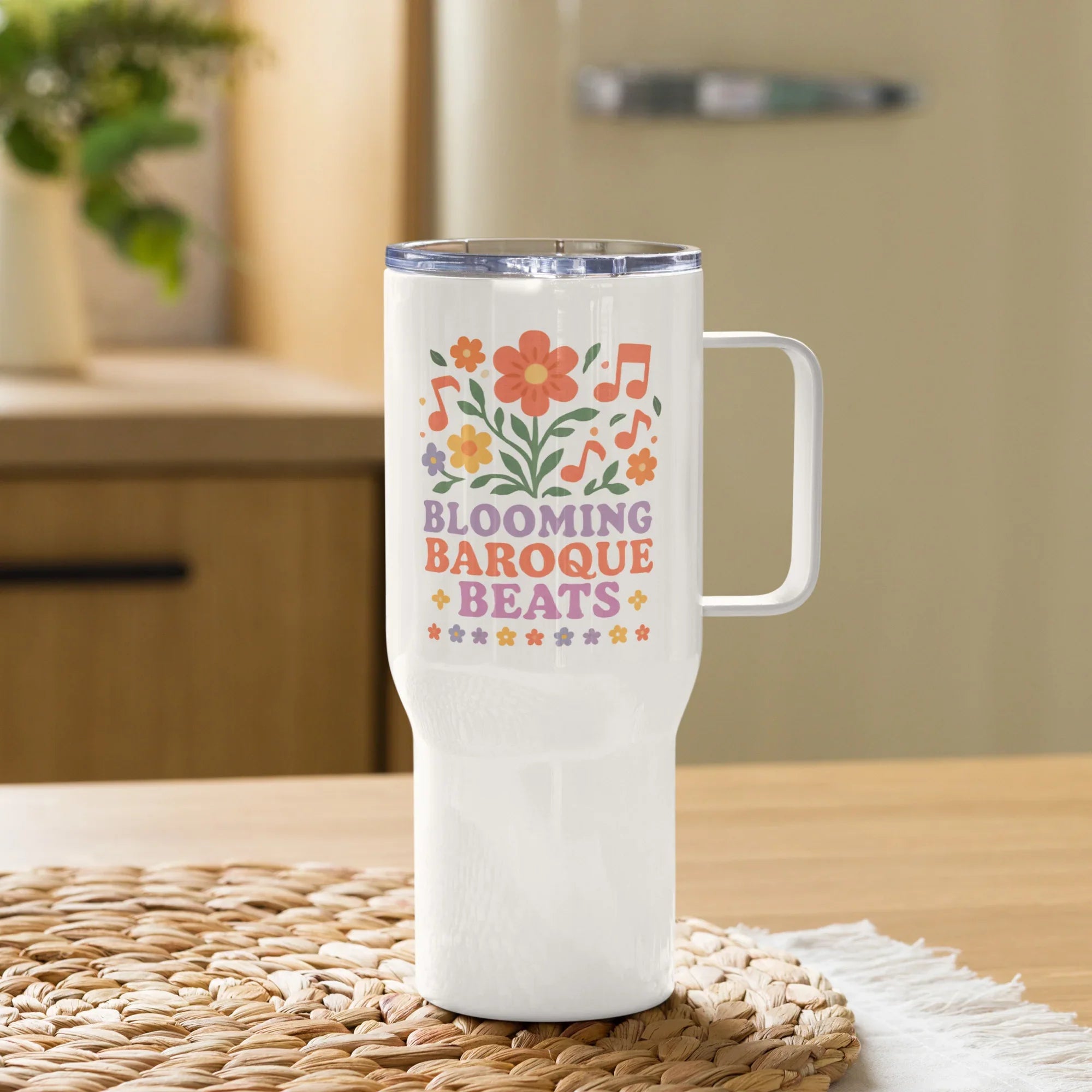 Blooming Baroque Beats – Floral Music Art Travel Mug - RaZits