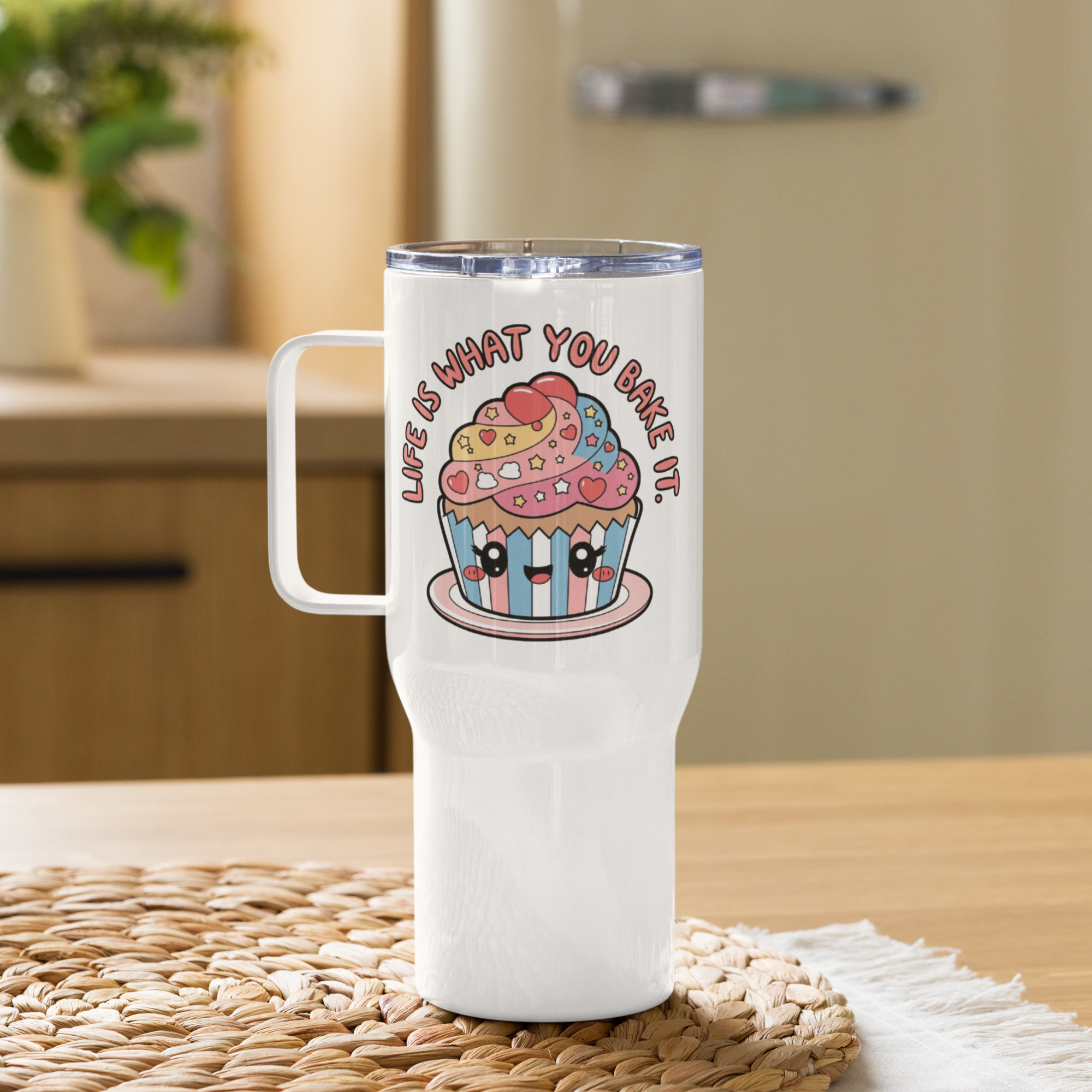 Kawaii Cupcake Travel Mug – Insulated Coffee Tumbler with Handle.