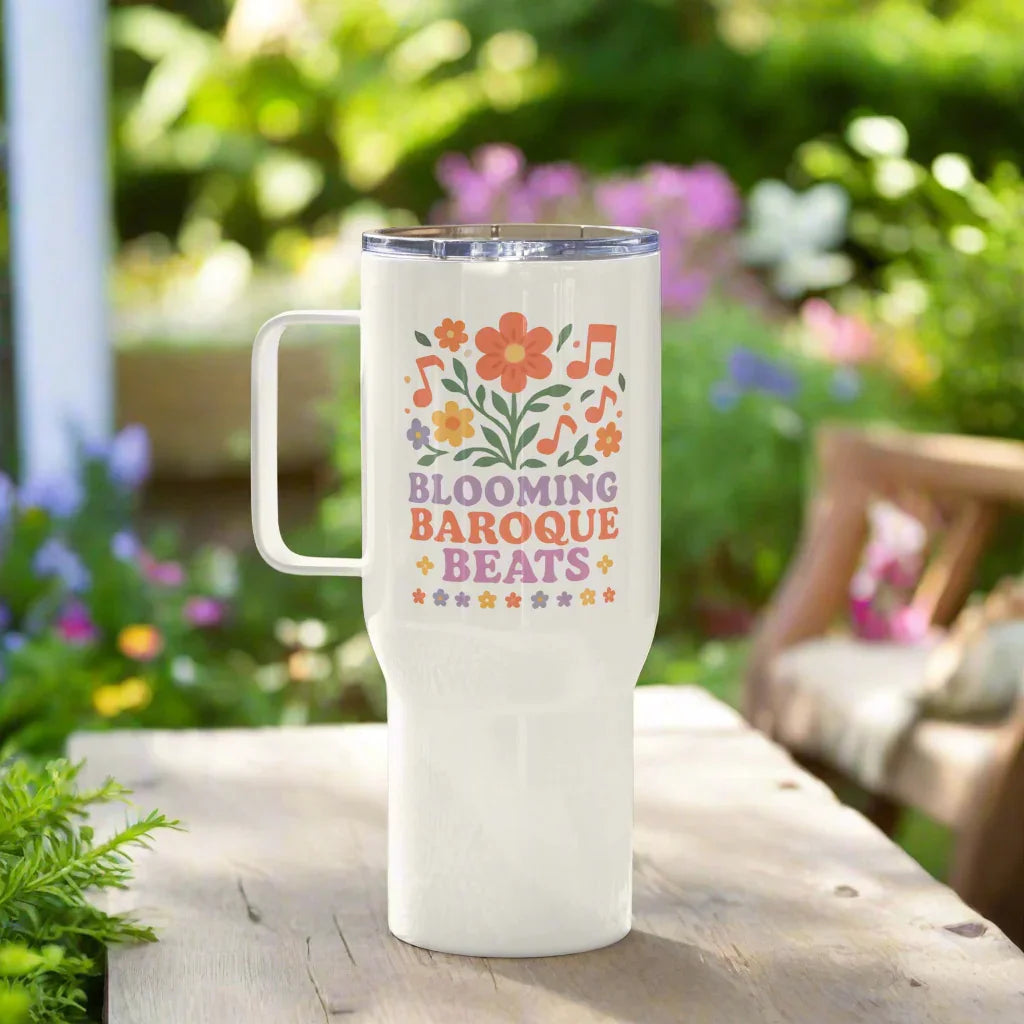 Blooming Baroque Beats – Floral Music Art Travel Mug - RaZits