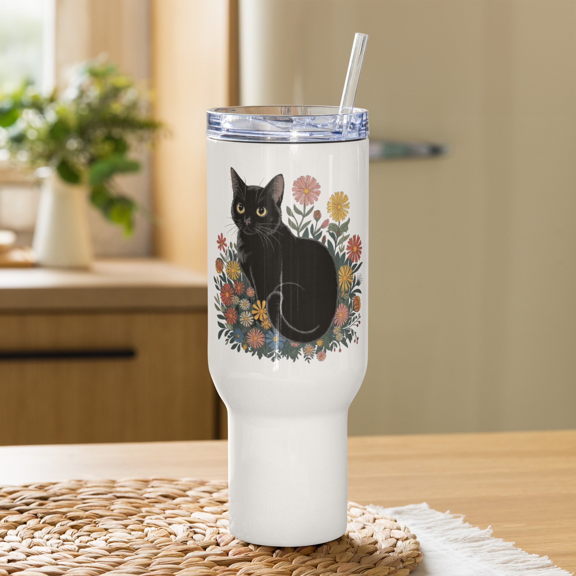 Cat Lover Travel Mug – 25oz & 40oz Stainless Steel Coffee Tumbler with Handle.
