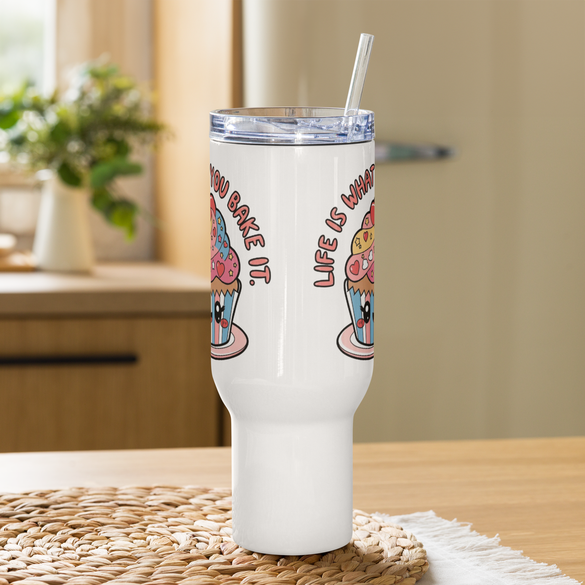 Kawaii Cupcake Travel Mug – Insulated Coffee Tumbler with Handle.
