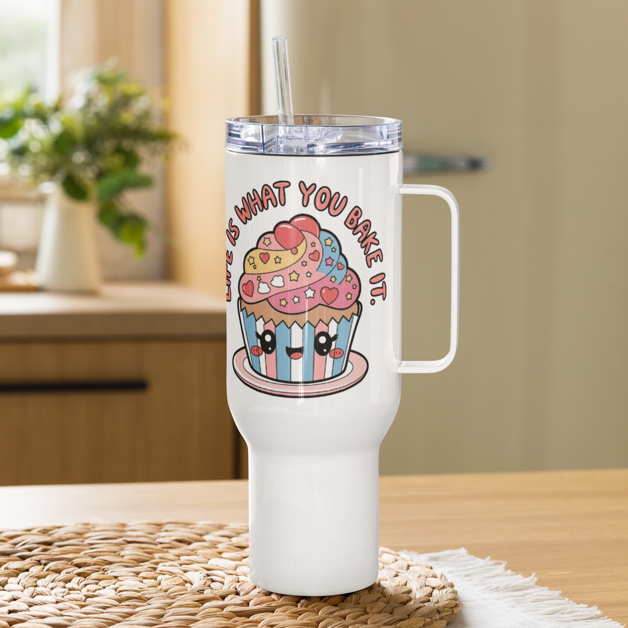 Kawaii Cupcake Travel Mug – Insulated Coffee Tumbler with Handle.