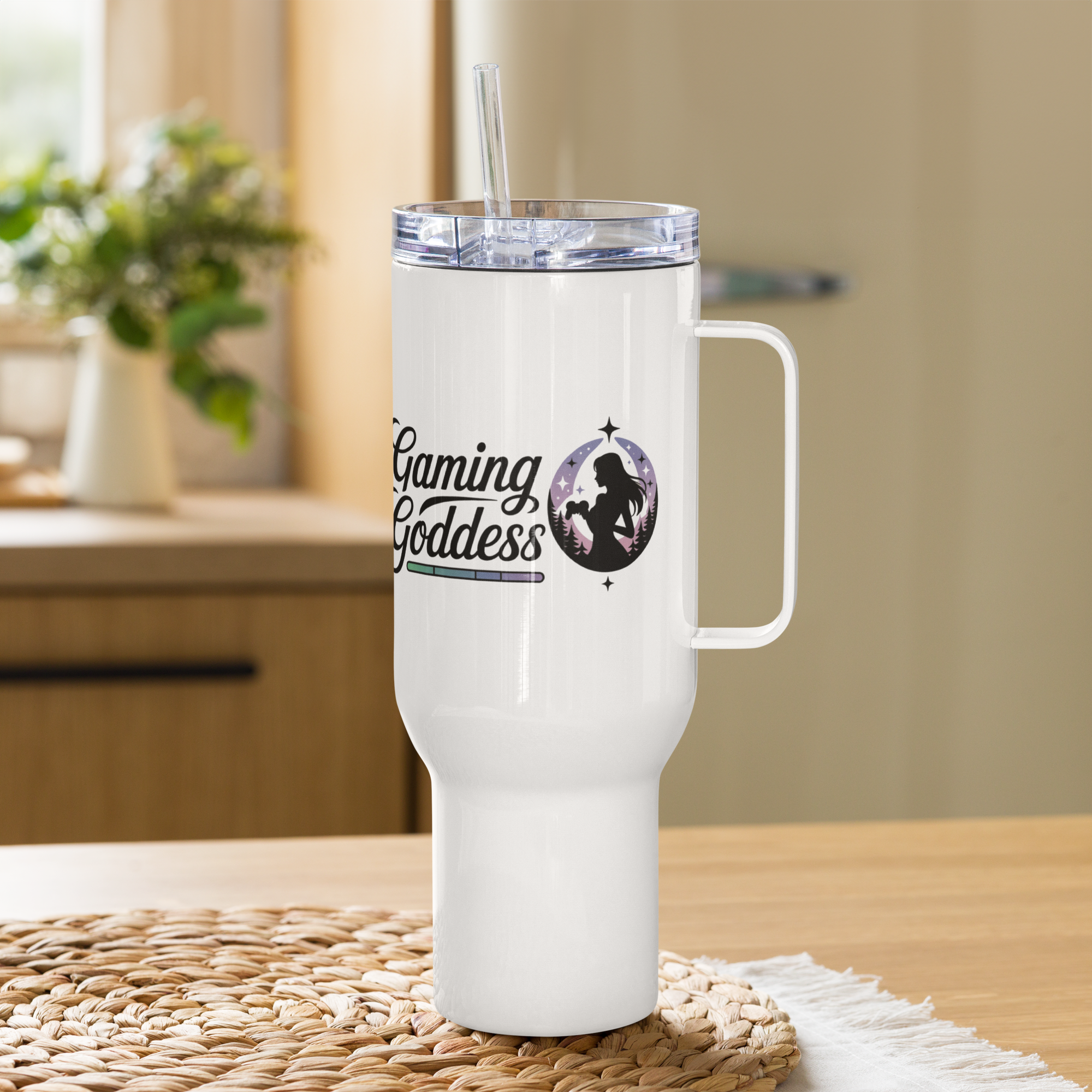 Gaming Goddess Travel Mug – Feminine Gamer Design with Pastel Vibes.