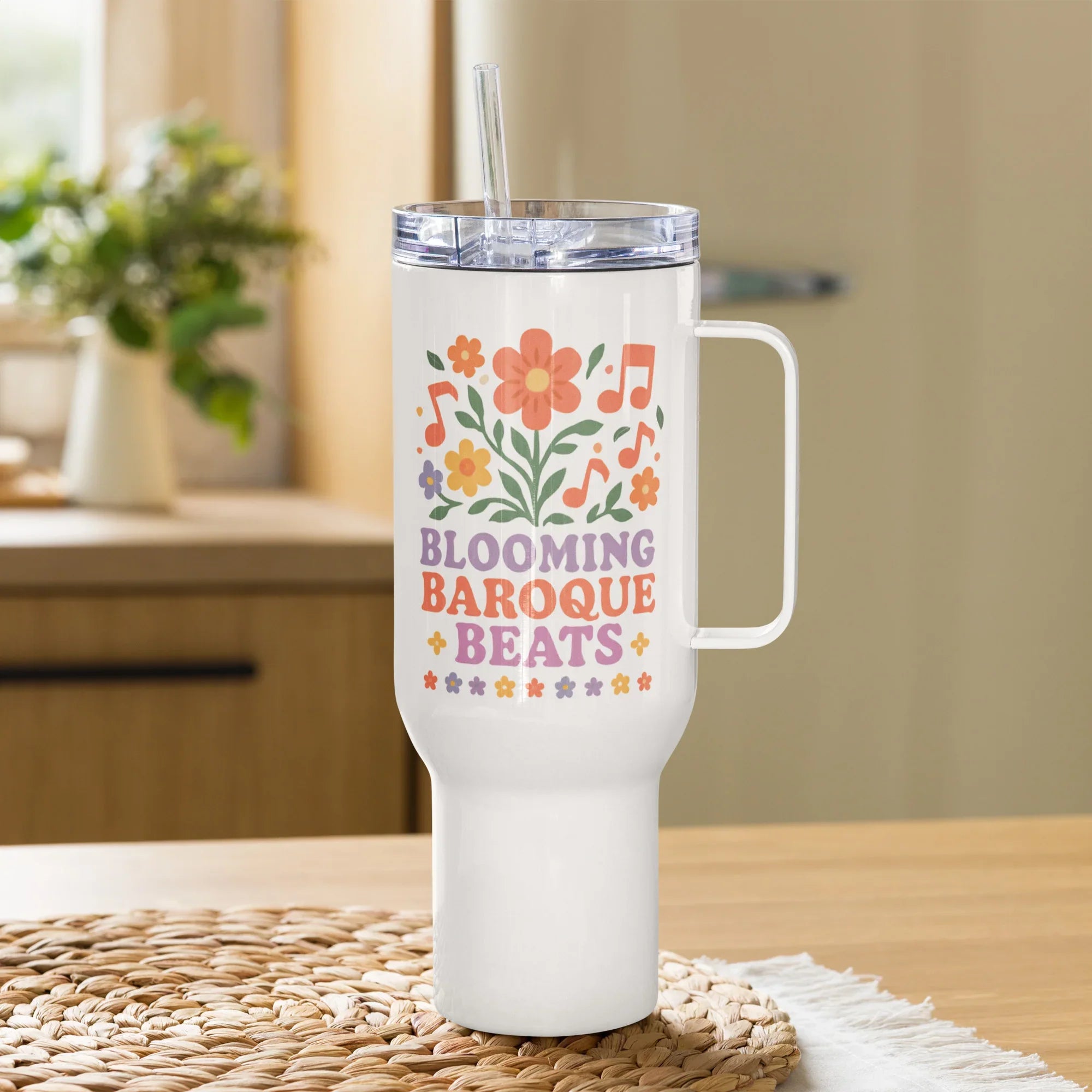 Blooming Baroque Beats – Floral Music Art Travel Mug - RaZits