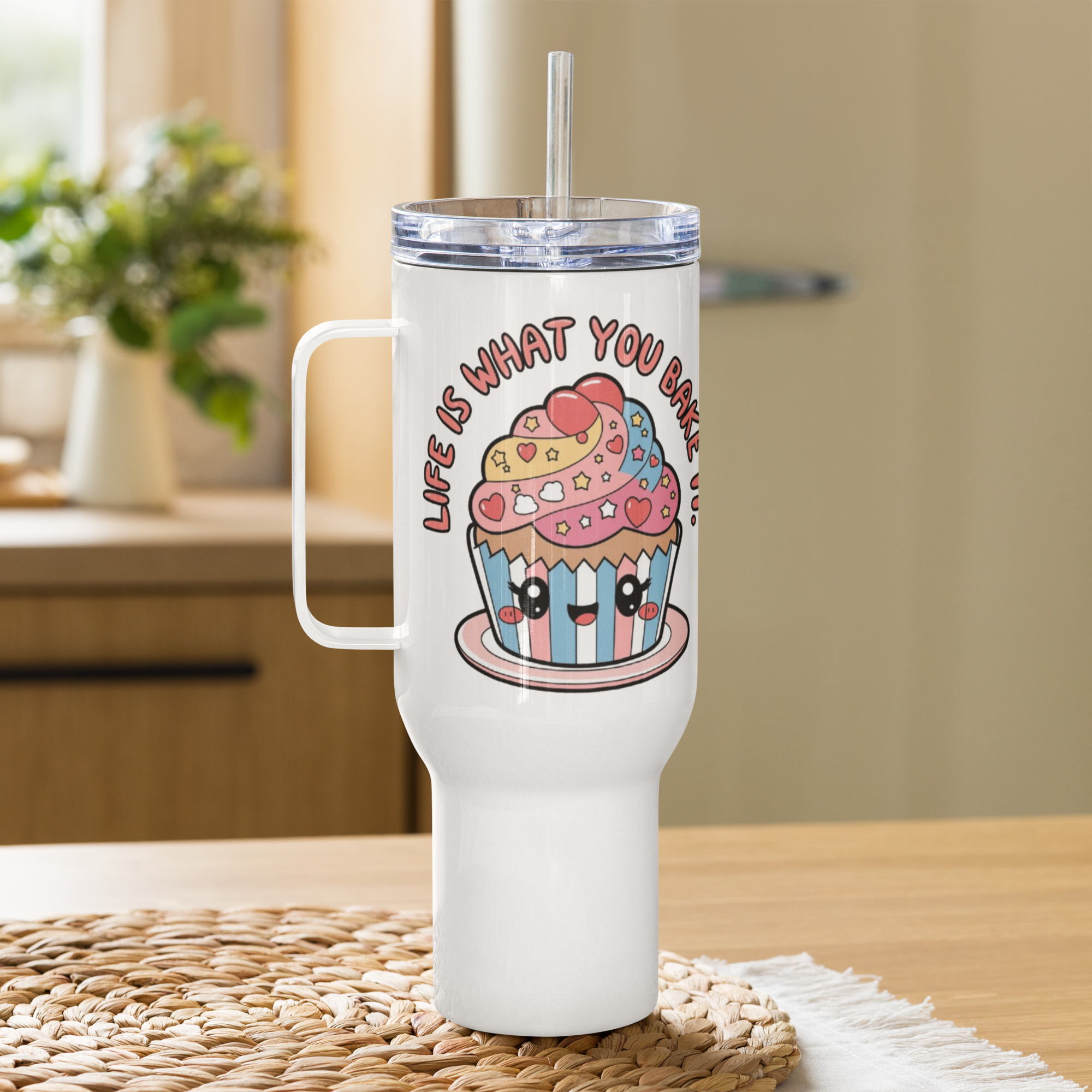 Kawaii Cupcake Travel Mug – Insulated Coffee Tumbler with Handle.