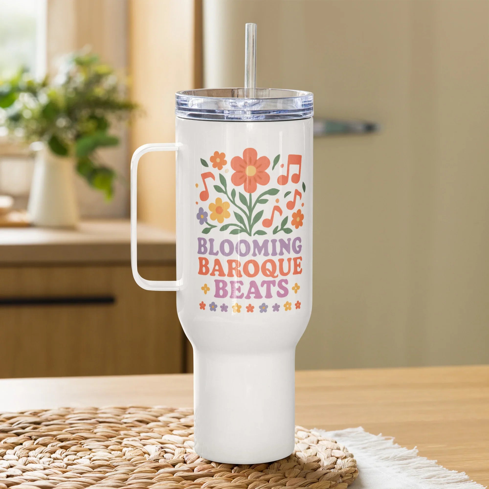 Blooming Baroque Beats – Floral Music Art Travel Mug - RaZits