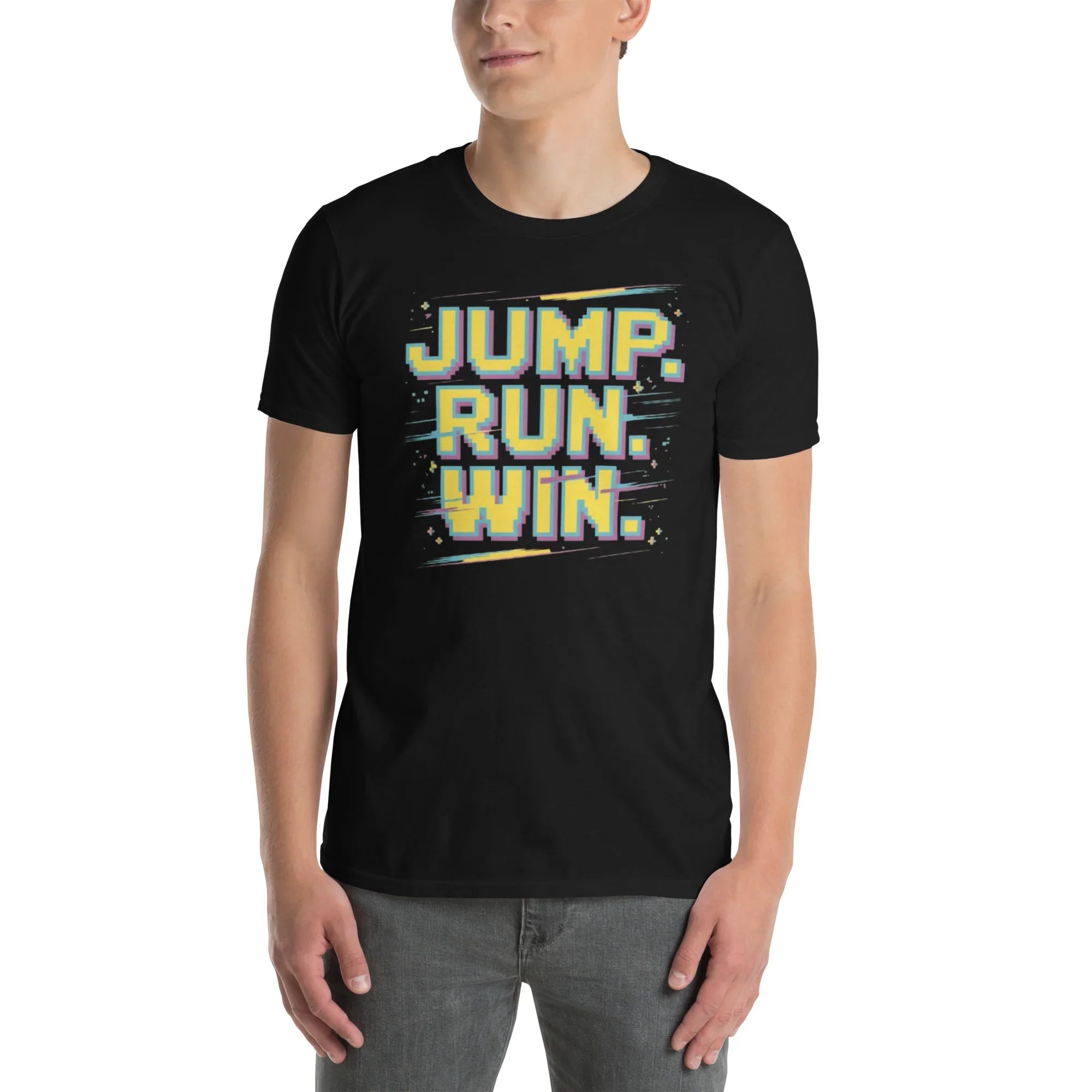 Jump Run Win T-Shirt – Retro Gaming Pixel Art Tee - RaZits
