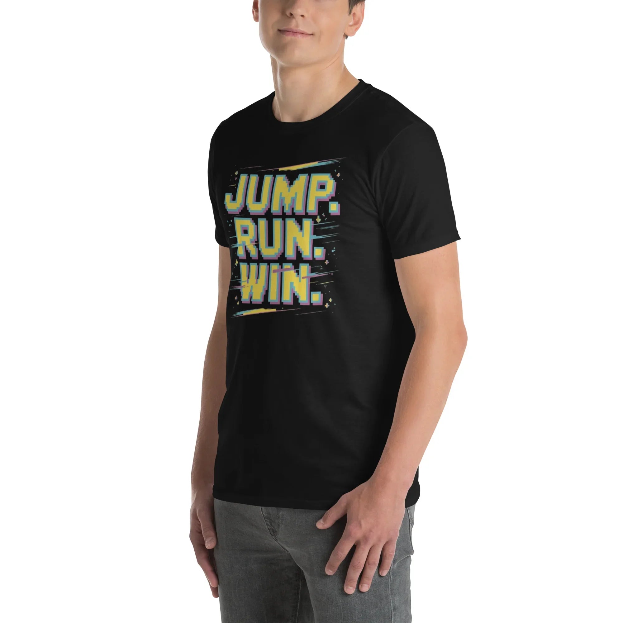 Jump Run Win T-Shirt – Retro Gaming Pixel Art Tee - RaZits