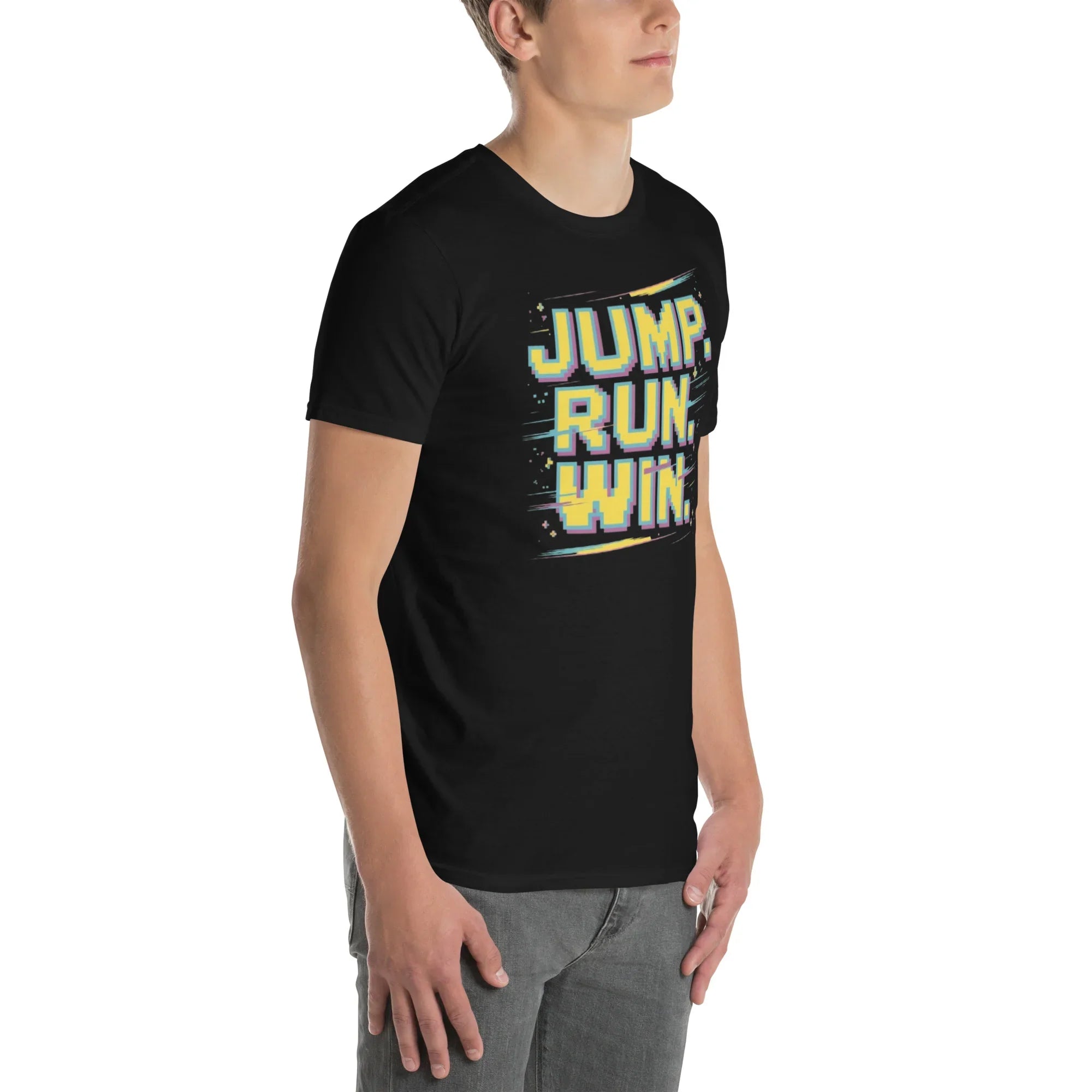 Jump Run Win T-Shirt – Retro Gaming Pixel Art Tee - RaZits