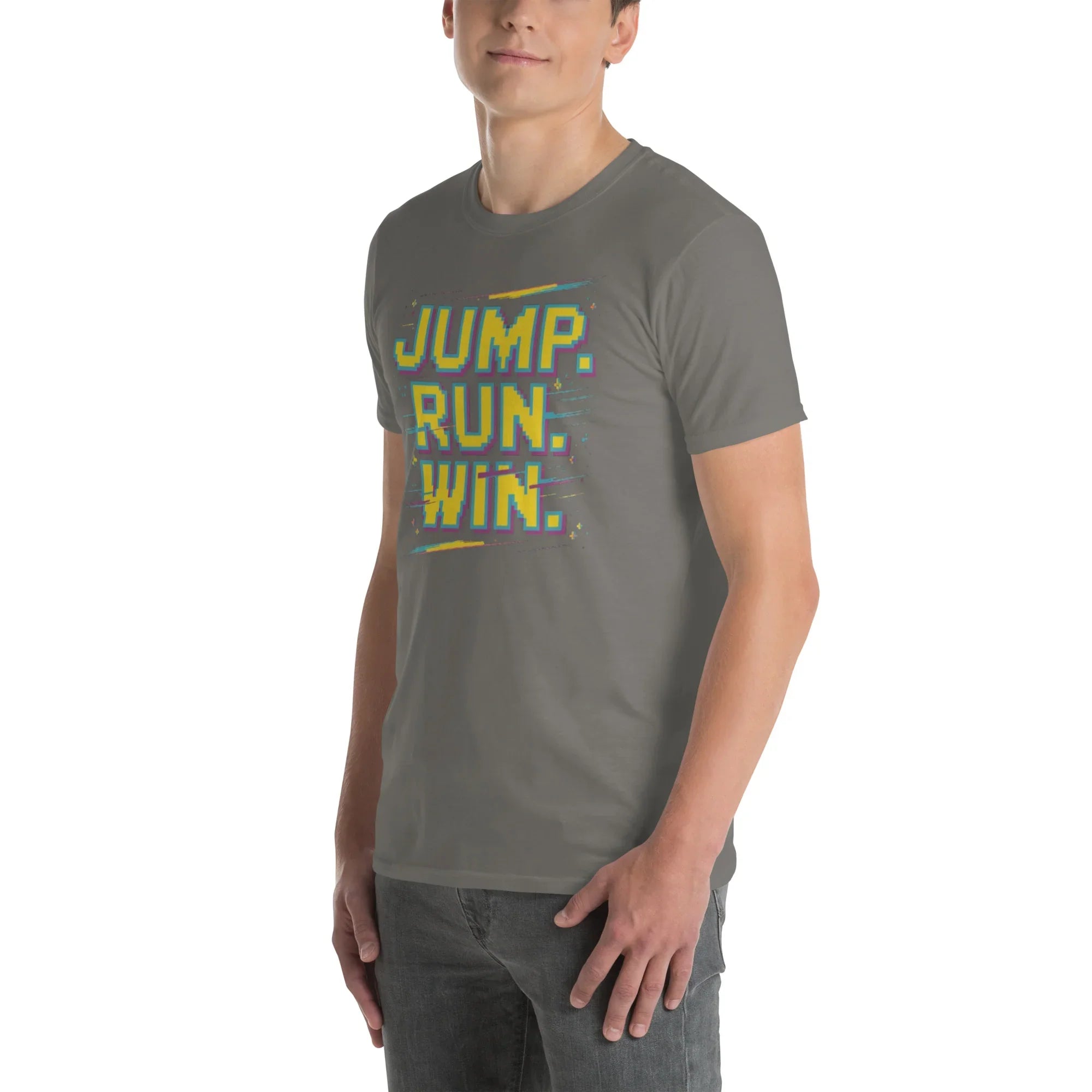 Jump Run Win T-Shirt – Retro Gaming Pixel Art Tee - RaZits
