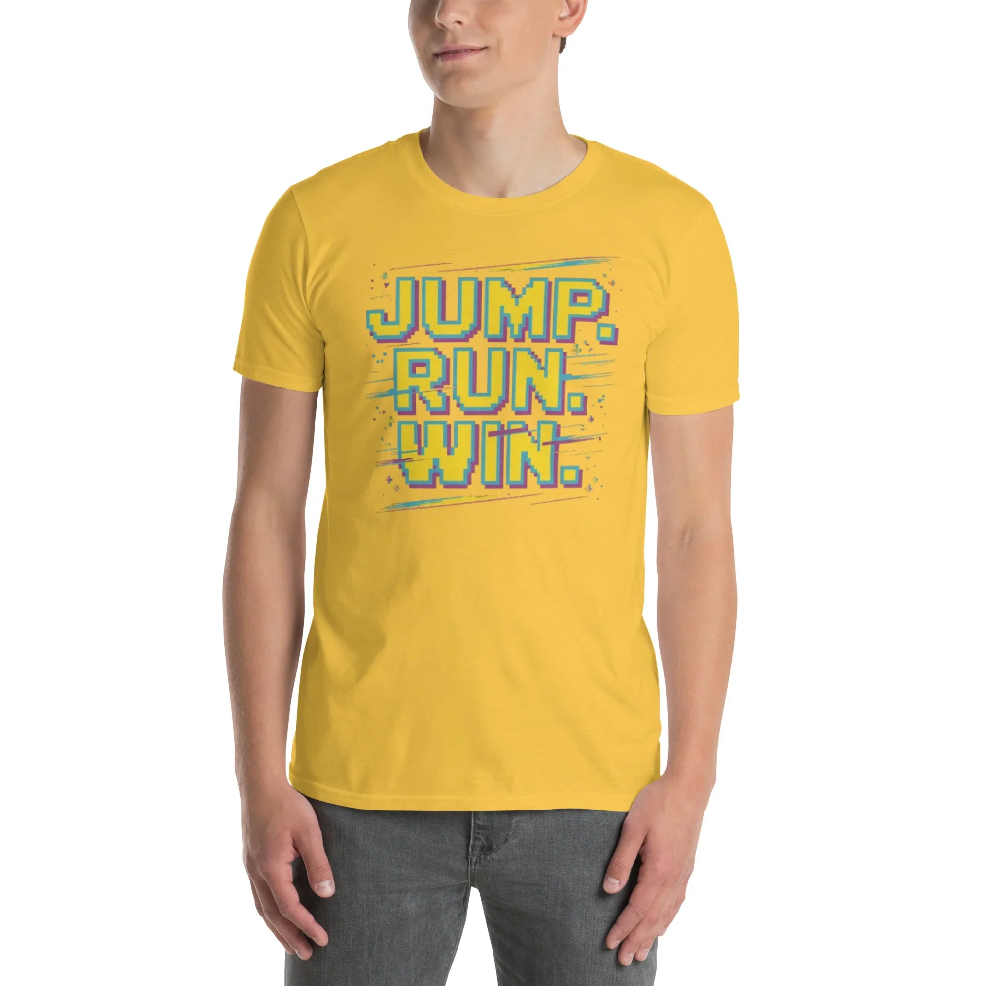 Jump Run Win T-Shirt – Retro Gaming Pixel Art Tee - RaZits