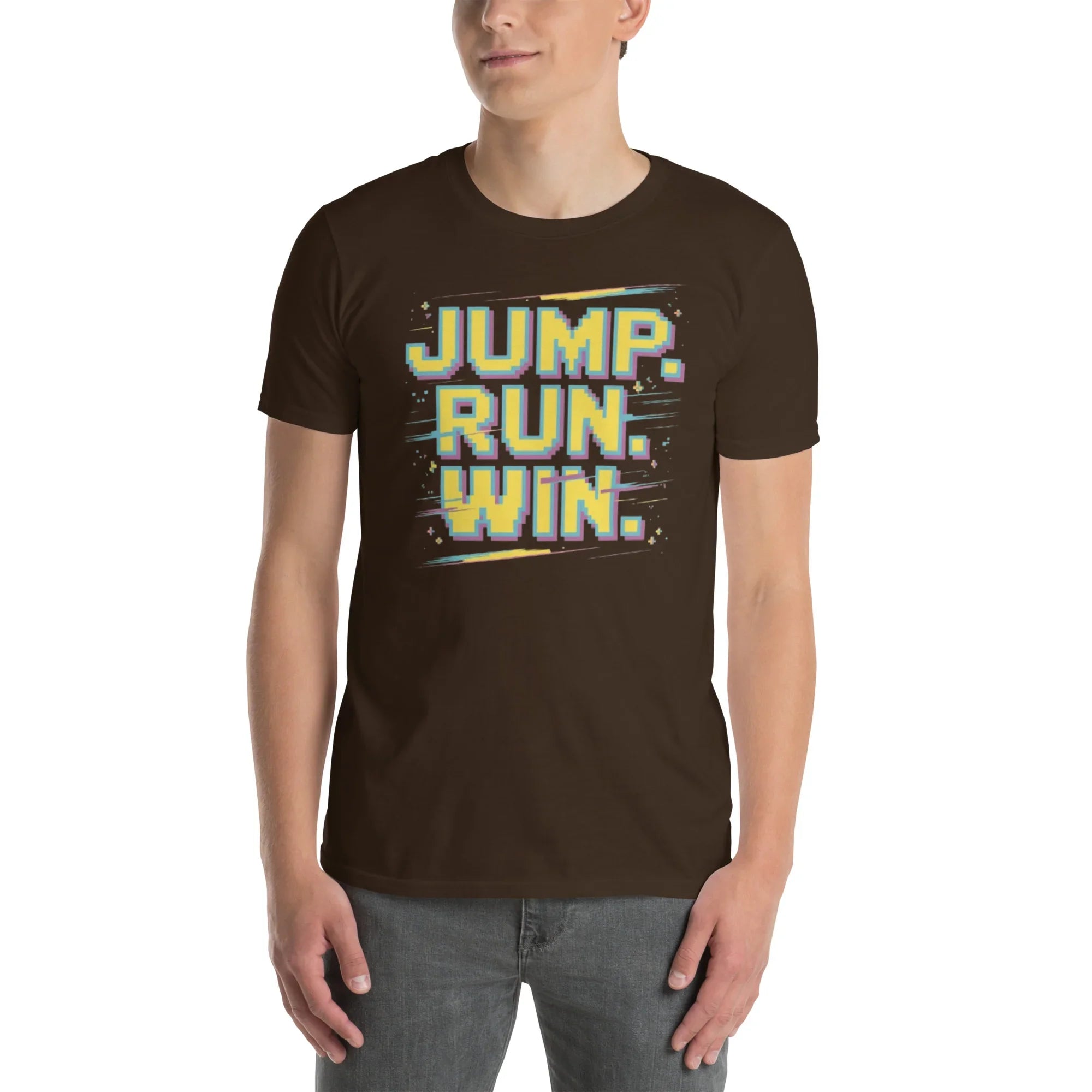 Jump Run Win T-Shirt – Retro Gaming Pixel Art Tee - RaZits
