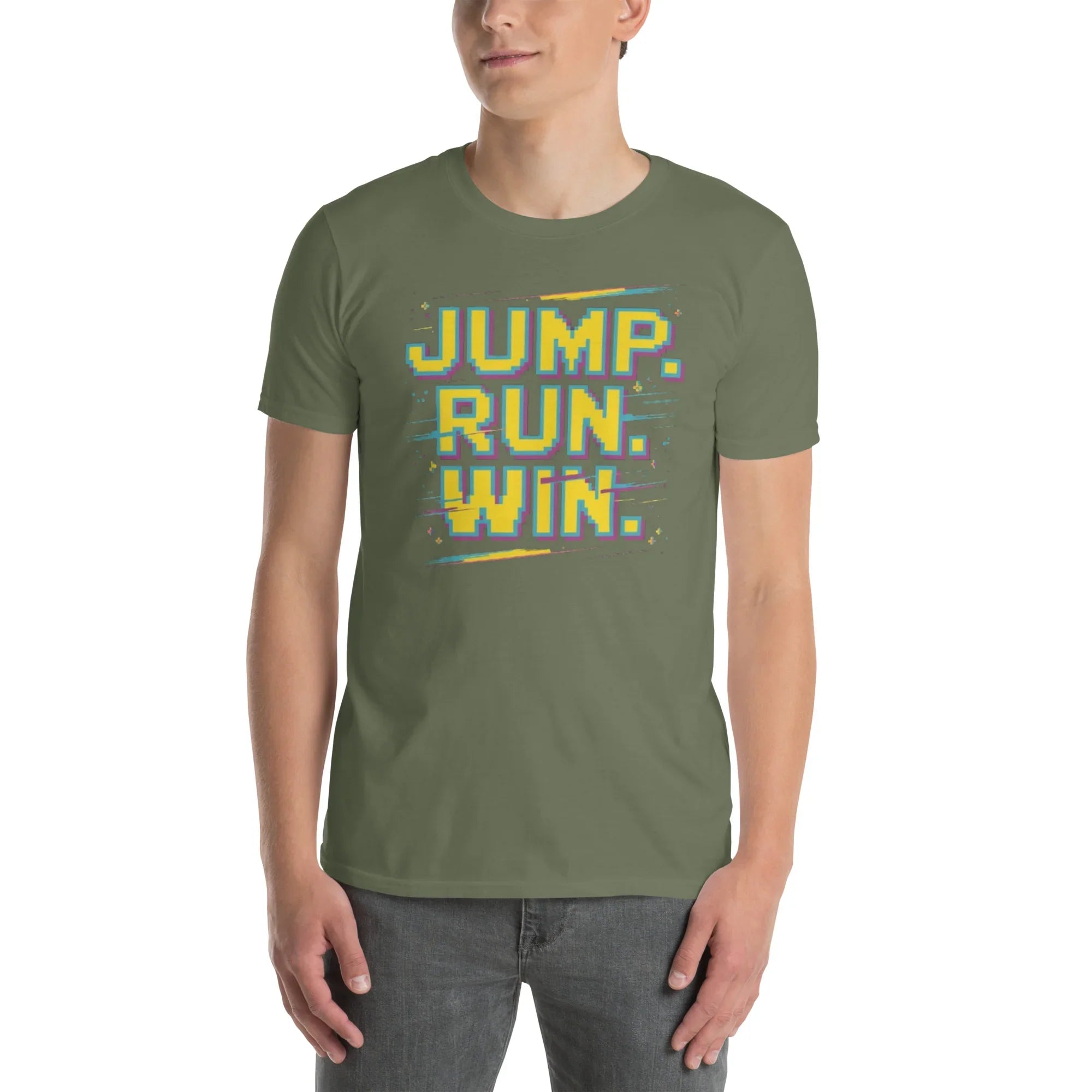 Jump Run Win T-Shirt – Retro Gaming Pixel Art Tee - RaZits