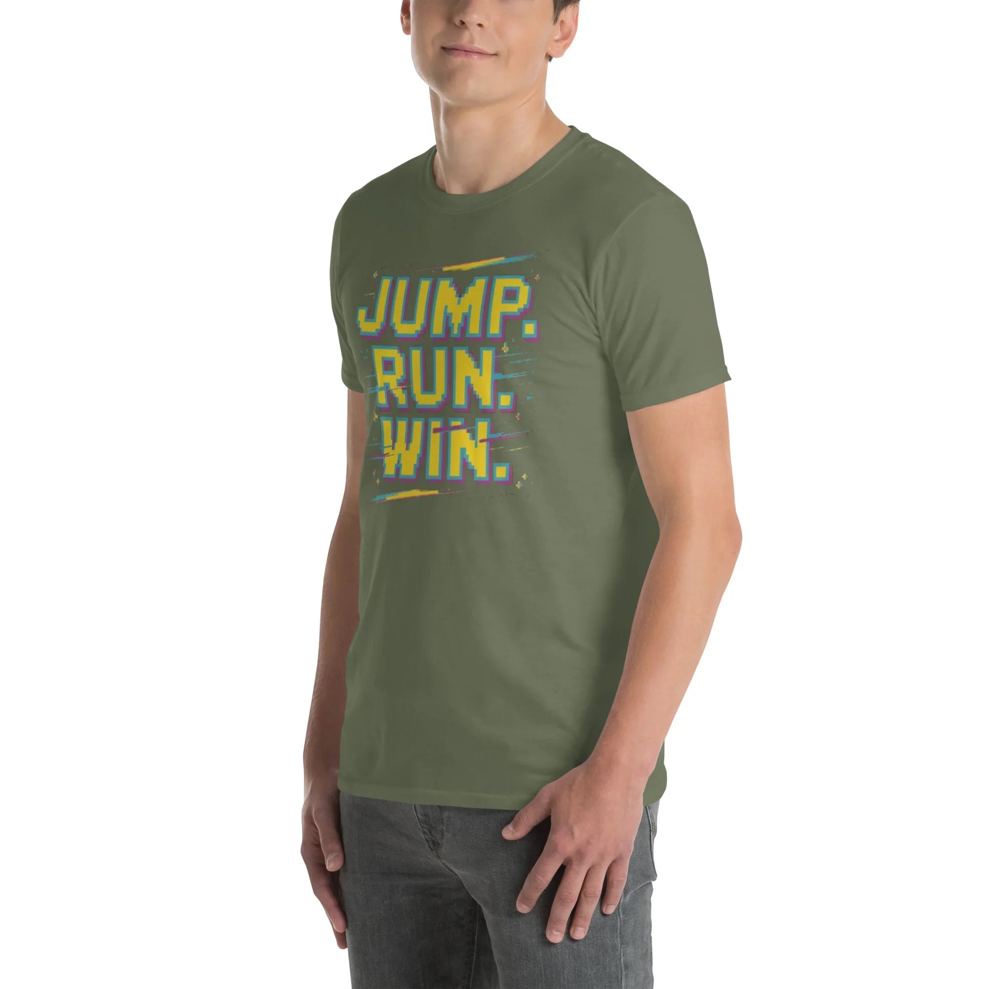 Jump Run Win T-Shirt – Retro Gaming Pixel Art Tee - RaZits