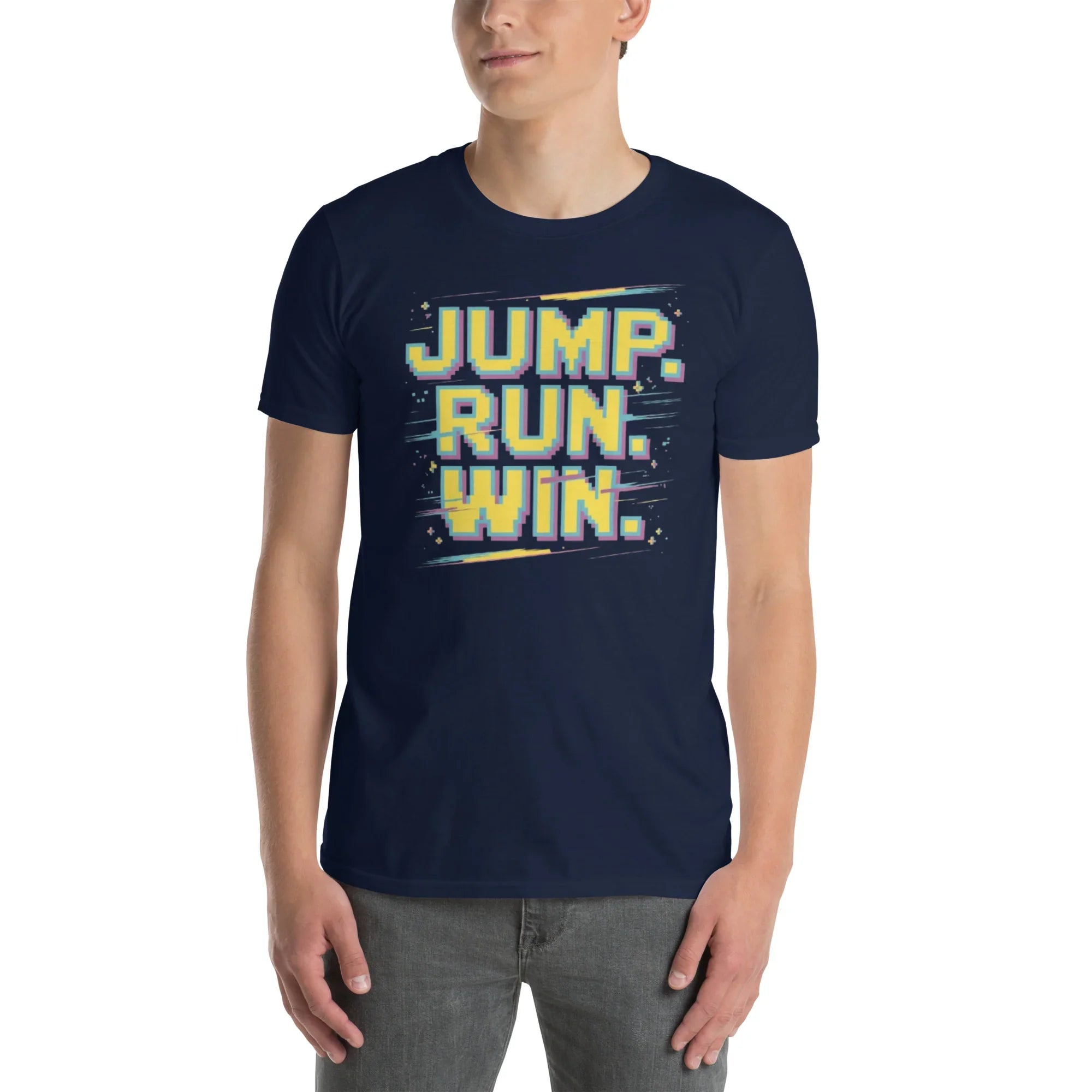 Jump Run Win T-Shirt – Retro Gaming Pixel Art Tee - RaZits