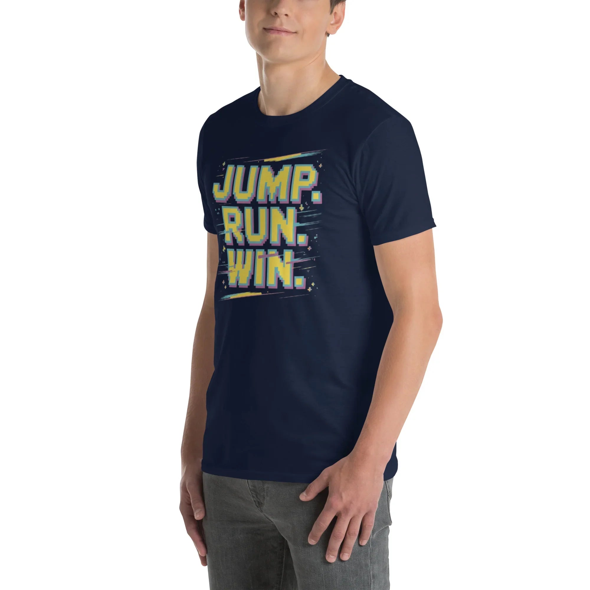 Jump Run Win T-Shirt – Retro Gaming Pixel Art Tee - RaZits
