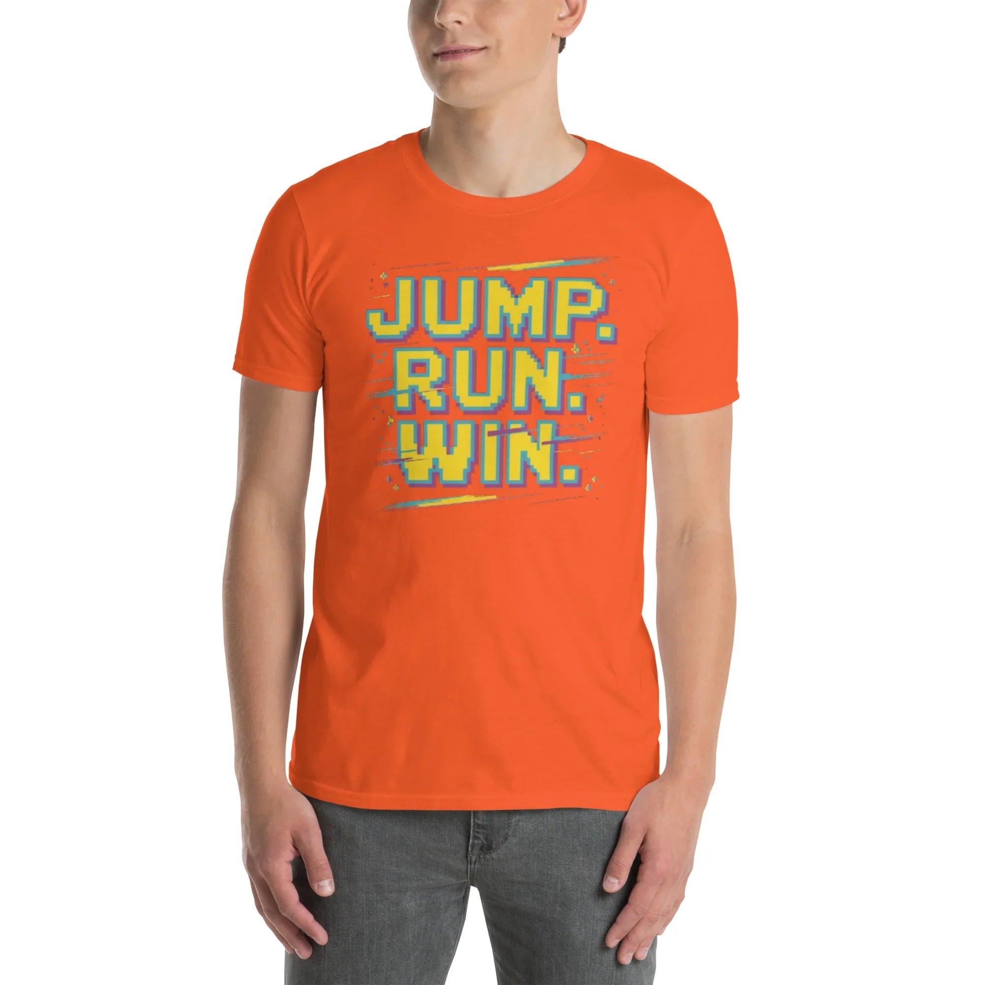 Jump Run Win T-Shirt – Retro Gaming Pixel Art Tee - RaZits