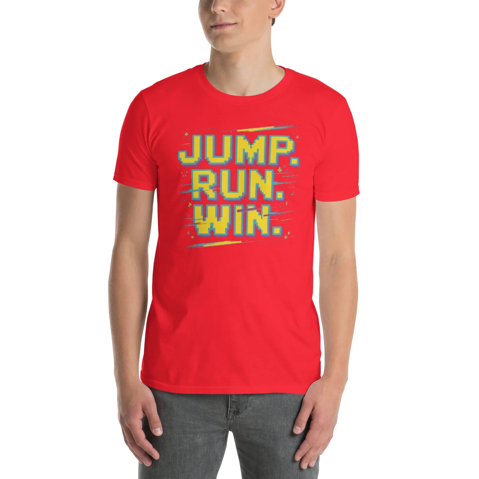 Jump Run Win T-Shirt – Retro Gaming Pixel Art Tee - RaZits