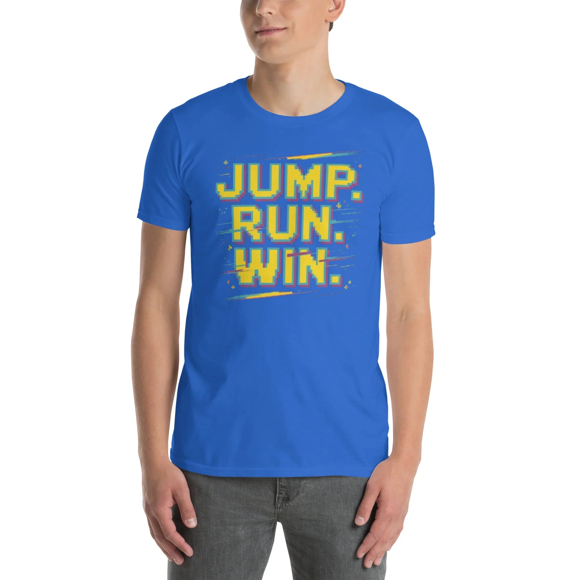 Jump Run Win T-Shirt – Retro Gaming Pixel Art Tee - RaZits