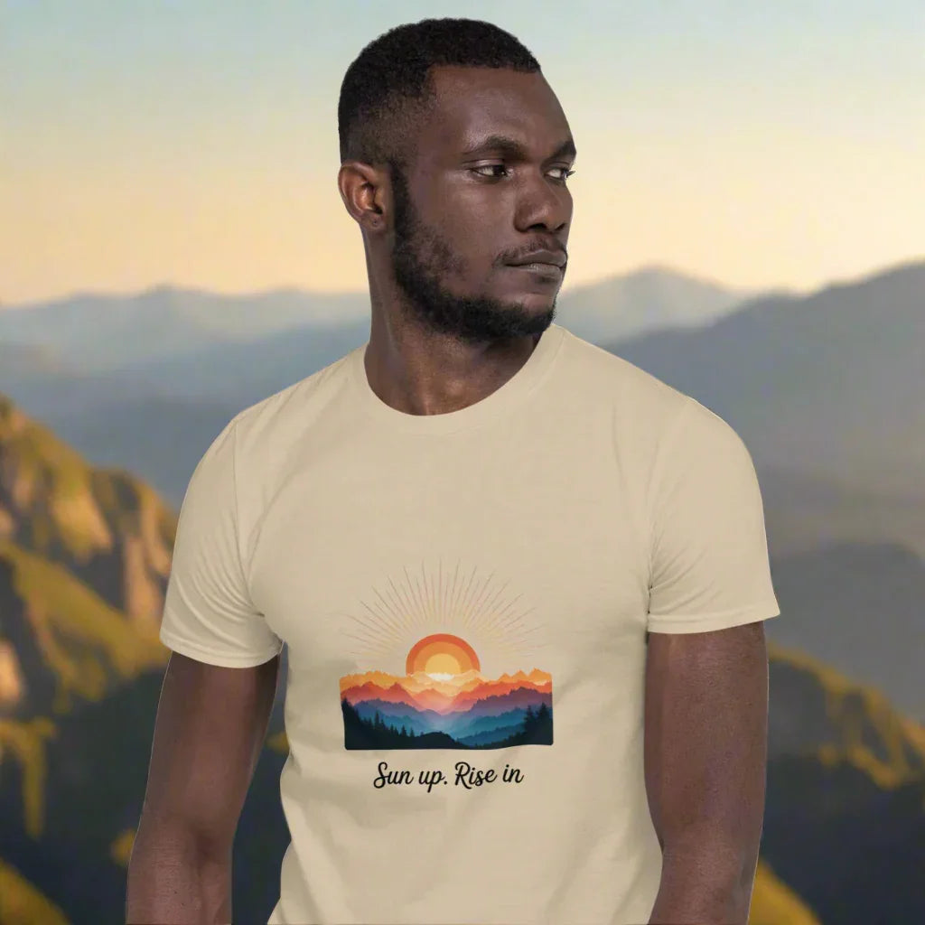 Sun Up Rise In T-Shirt – Retro Sunrise Mountain Art - RaZits