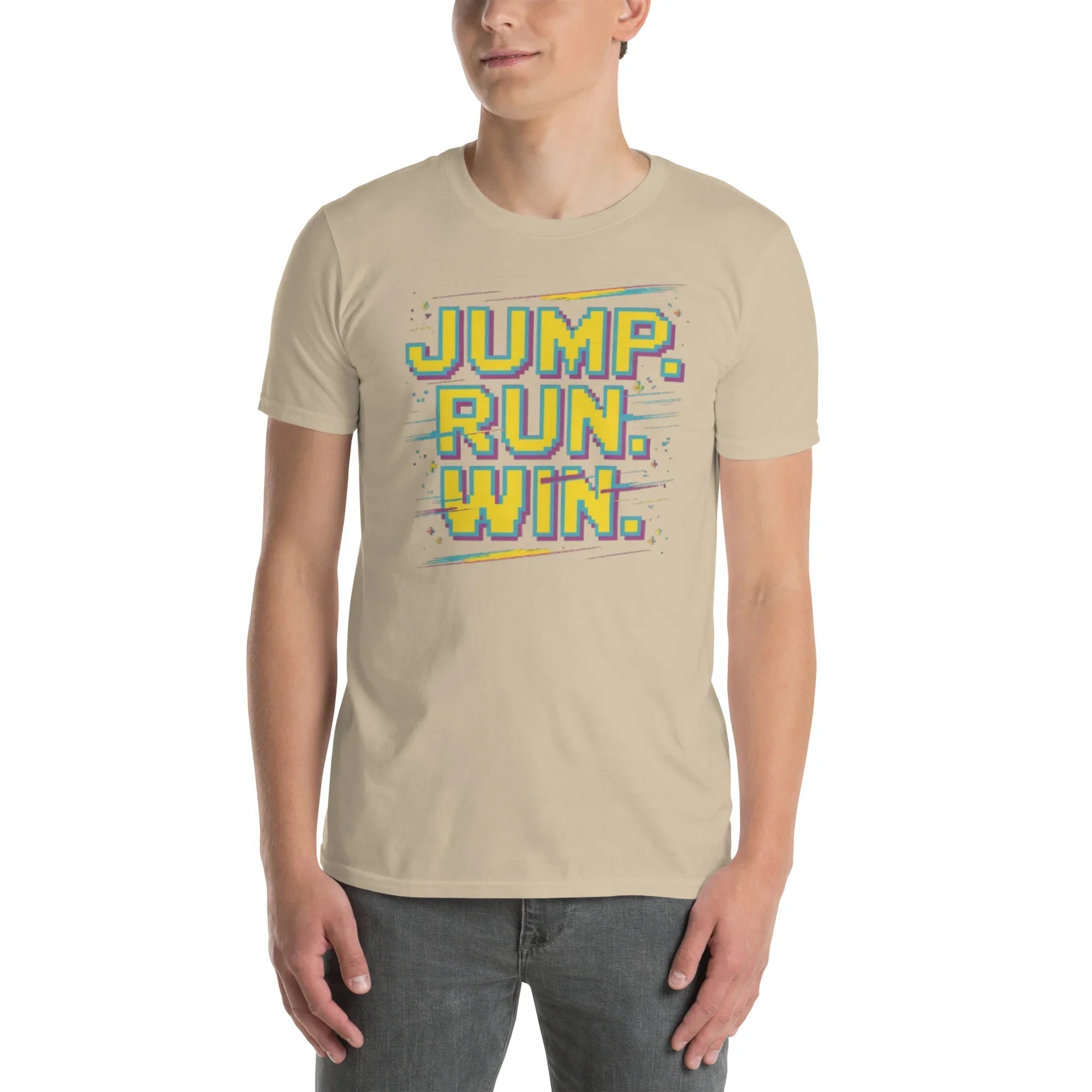Jump Run Win T-Shirt – Retro Gaming Pixel Art Tee - RaZits