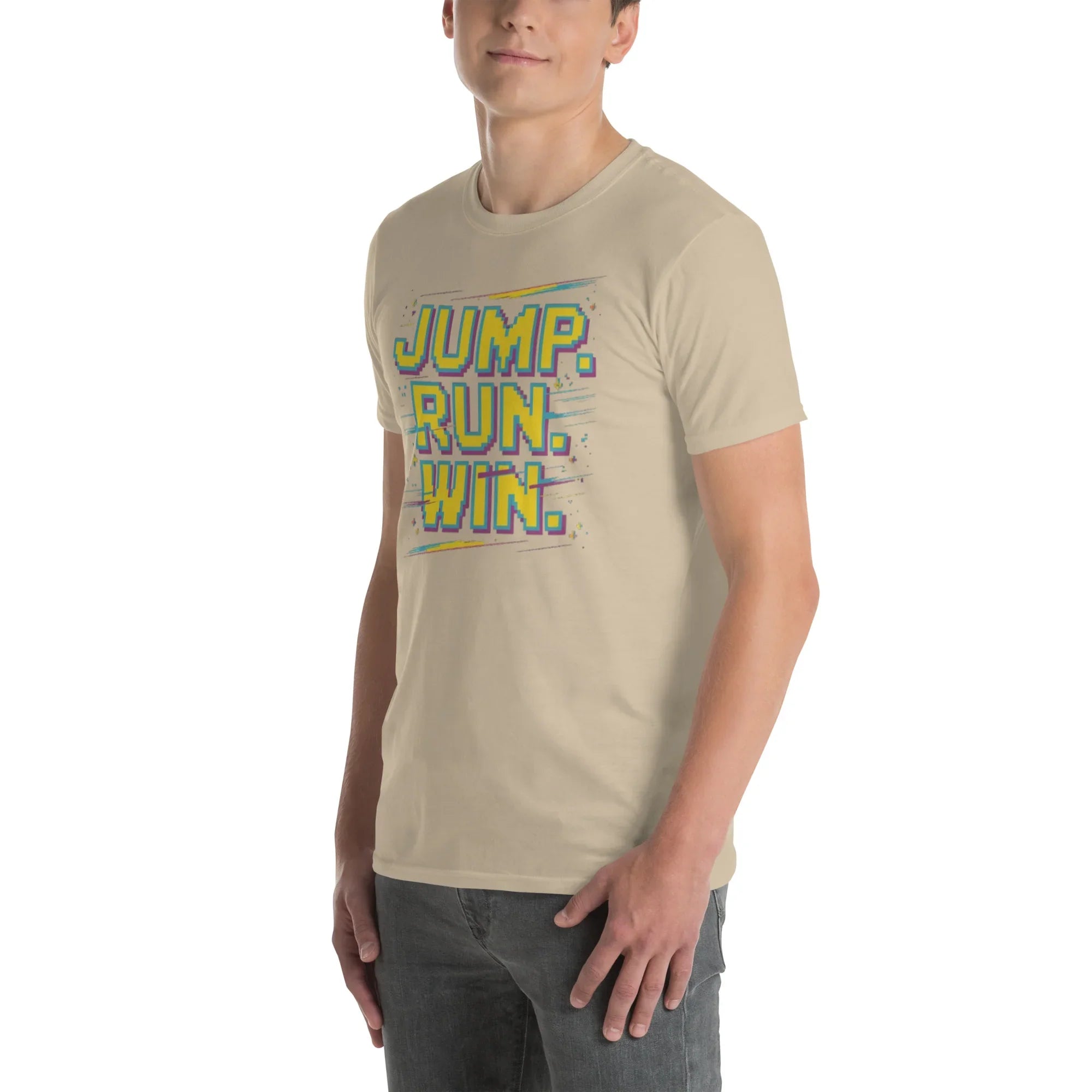 Jump Run Win T-Shirt – Retro Gaming Pixel Art Tee - RaZits