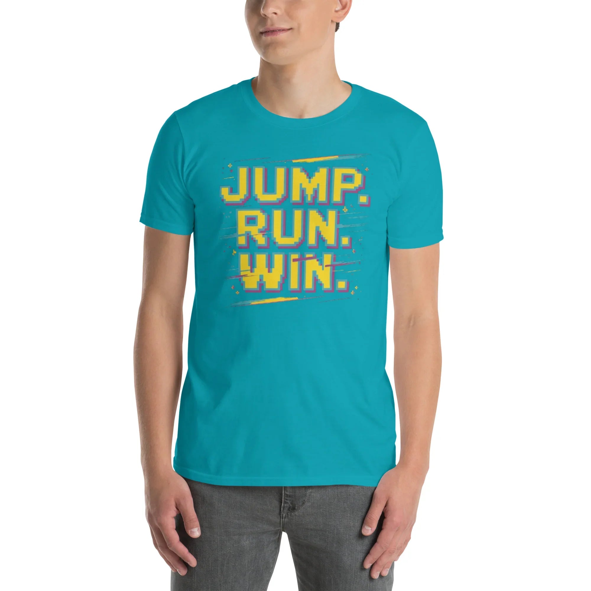 Jump Run Win T-Shirt – Retro Gaming Pixel Art Tee - RaZits